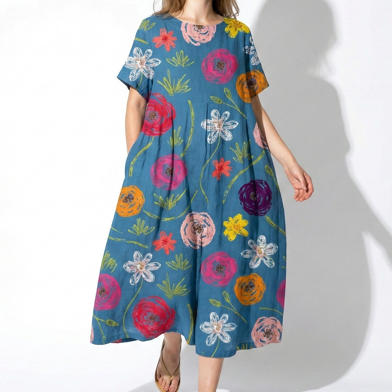 Amelia - Women’s Midi Dress with Abstract Print and Loose Fit