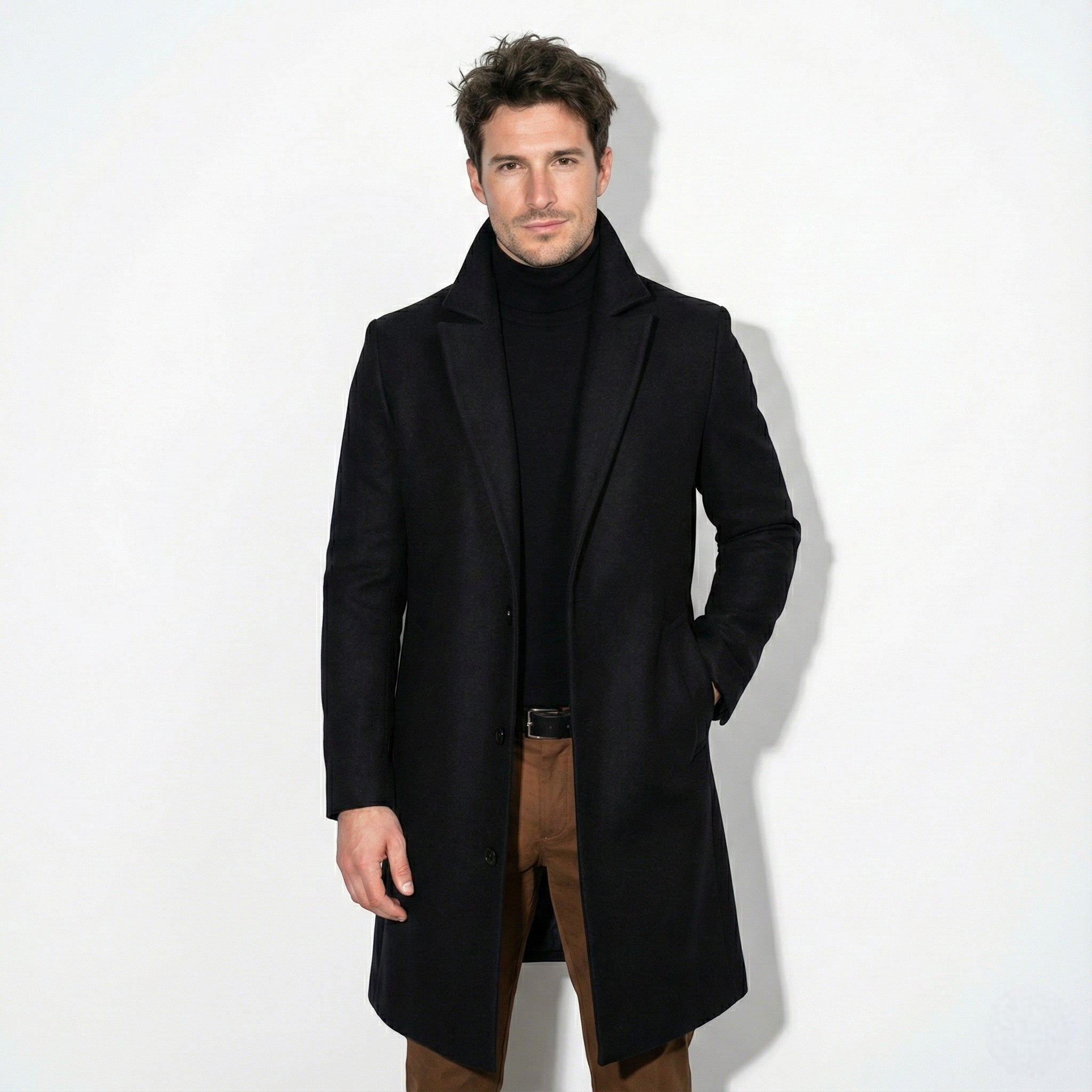 Men’s Single-Breasted Overcoat with Notched Lapel