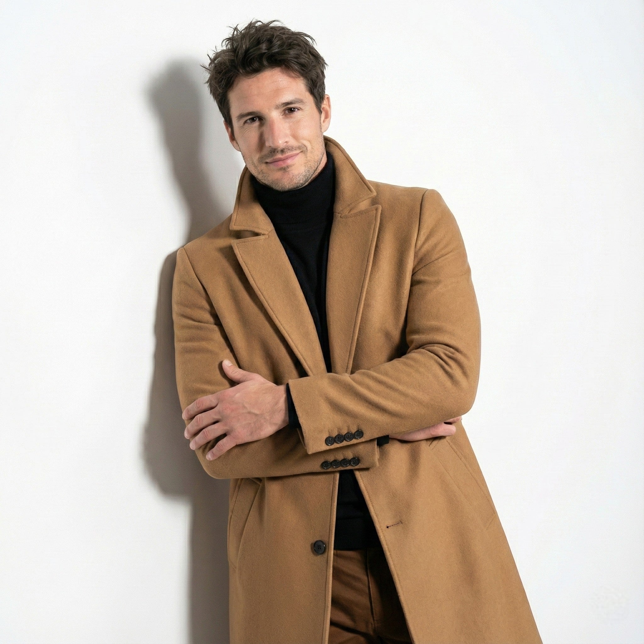 Men’s Single-Breasted Overcoat with Notched Lapel