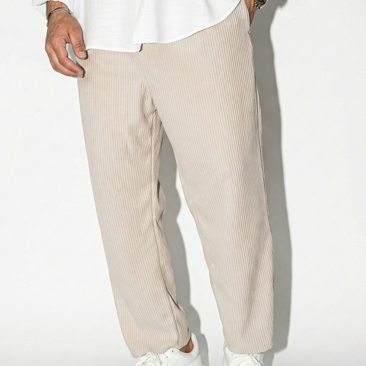 Arthur - Men's Relaxed Fit Pleated Trousers with Elastic Waist