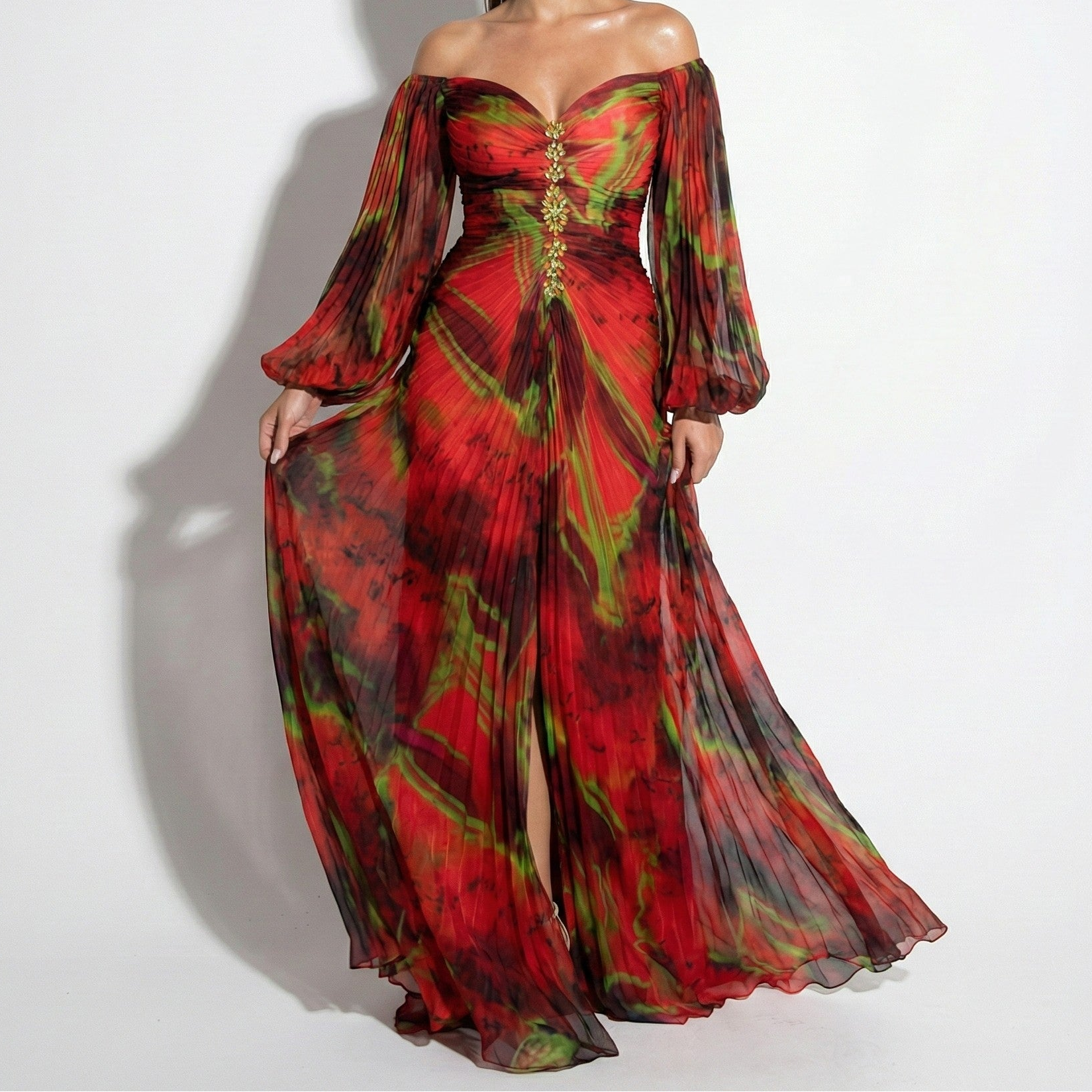 Clara - Women's Maxi Dress with Off Shoulder Pleats