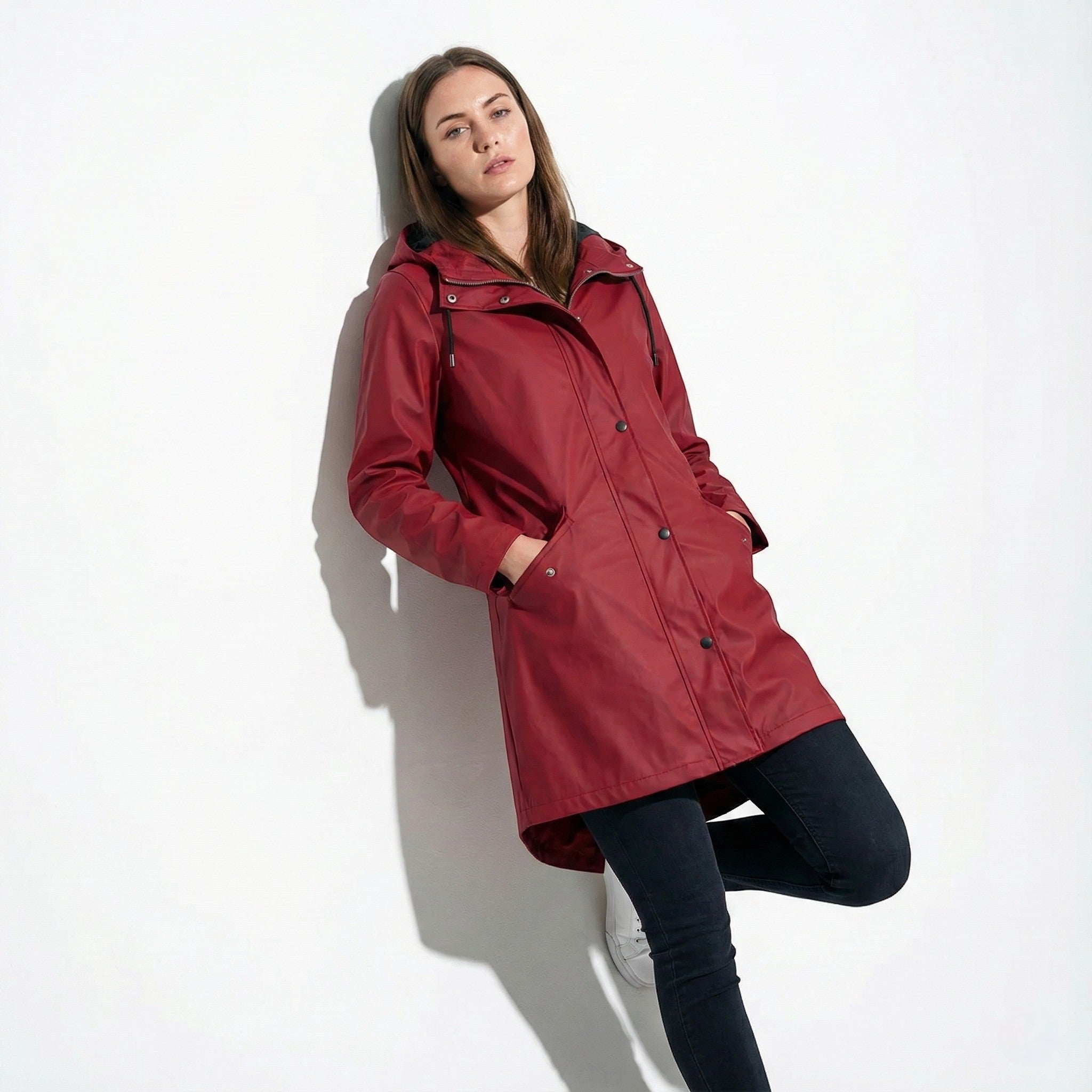 Women's Mid-Length Water-repellent Jacket with Drawstring Hood