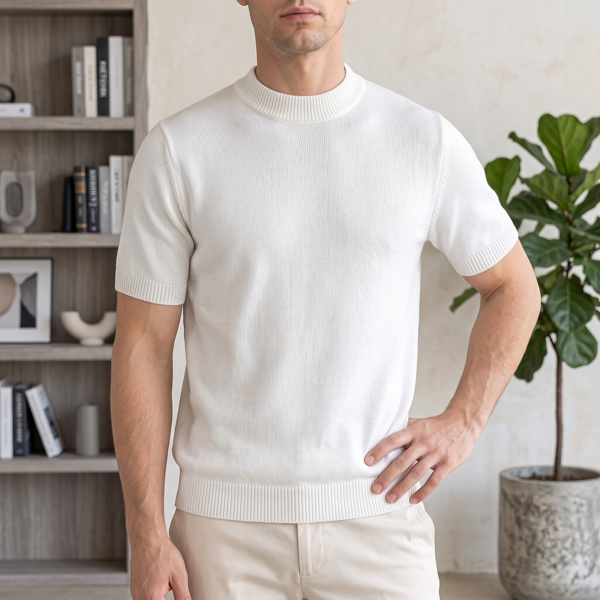 Thomas - Men's Summer Slim Fit Ribbed Mock Neck T-Shirt