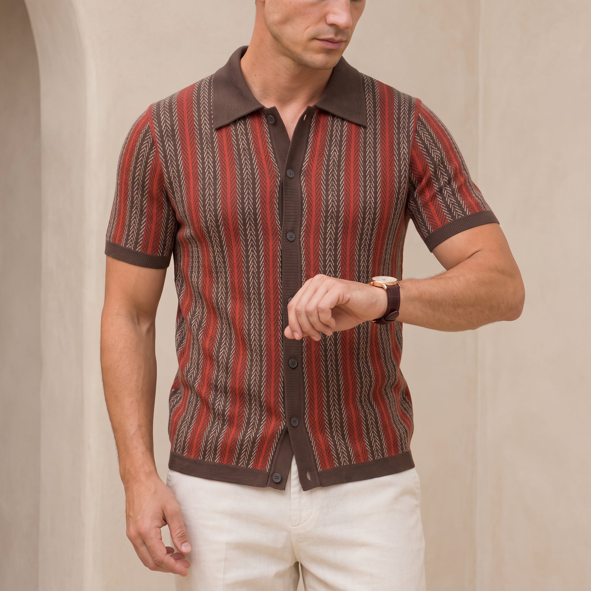 Henry - Men's Summer Vertical Stripe Button-Down Polo Shirt