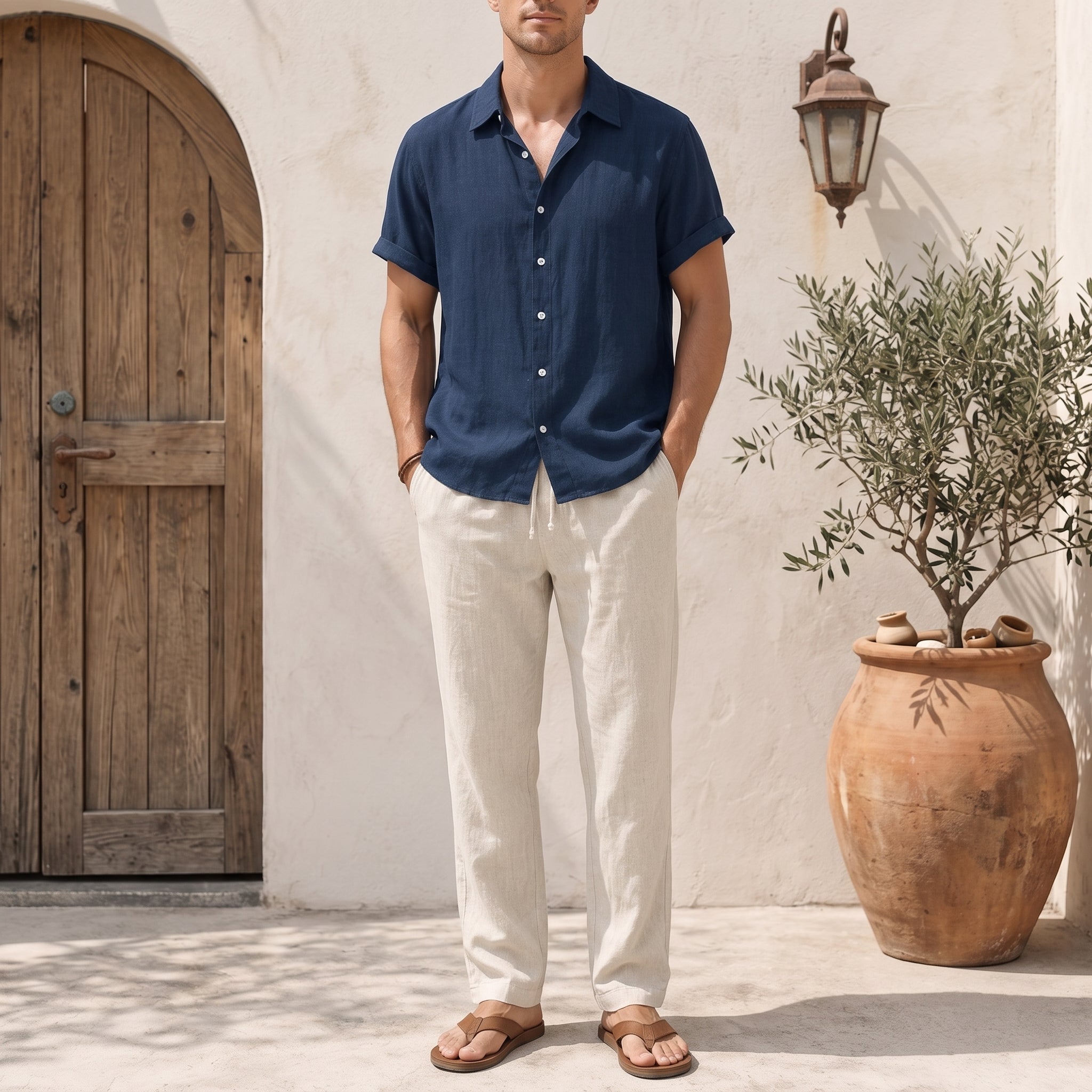 George - Men's Summer Point Collar Elasticated Waist Co-ord Set