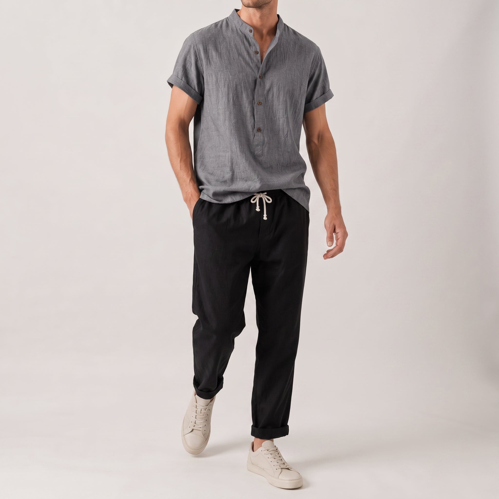 Oliver - Men's Summer Mandarin Collar Button Placket Co-ord Set
