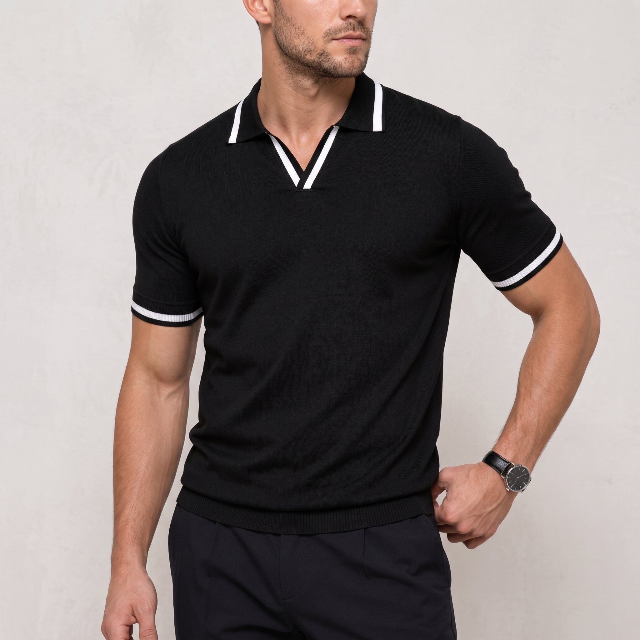 James - Men's Summer Contrast Tipped Collar Polo Shirt