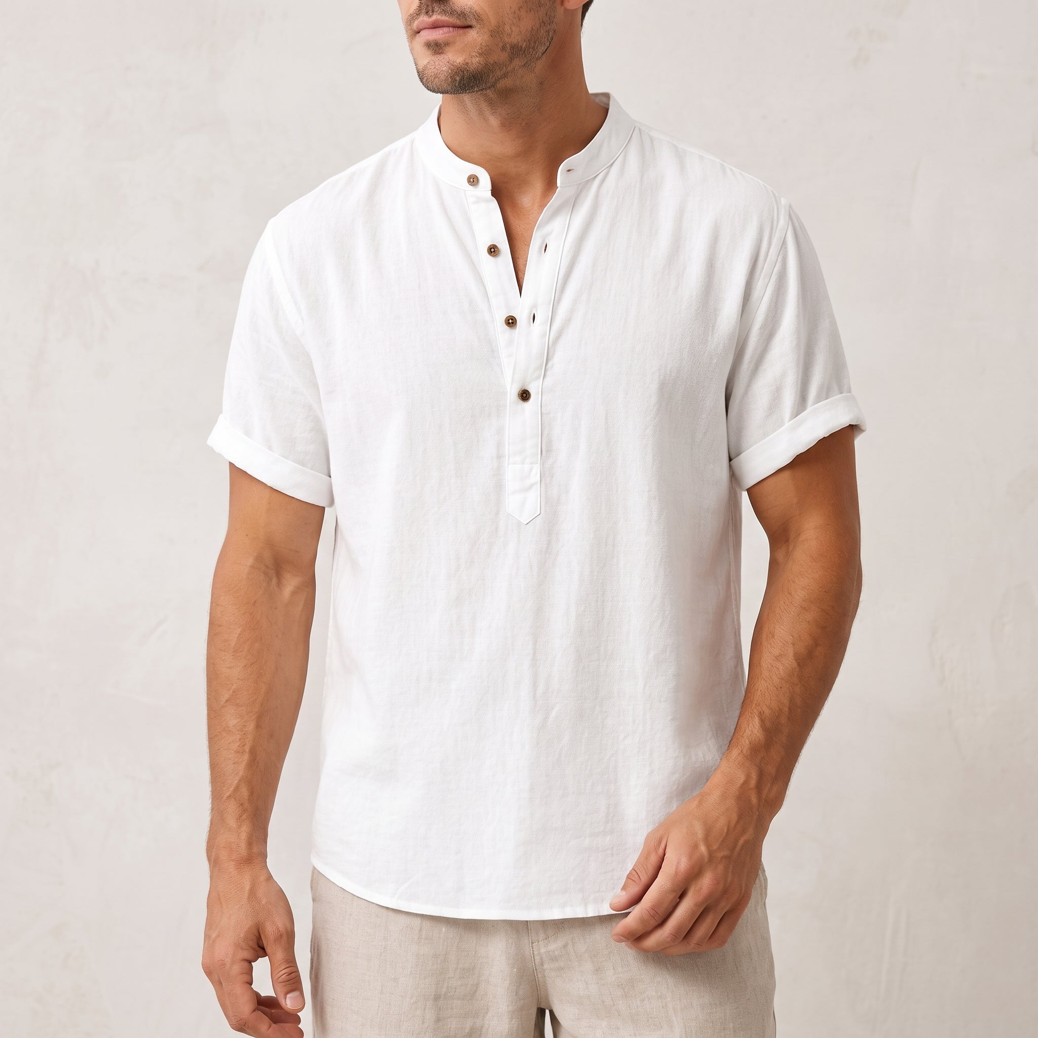 Arthur - Men's Summer Grandad Collar Short Sleeve Shirt