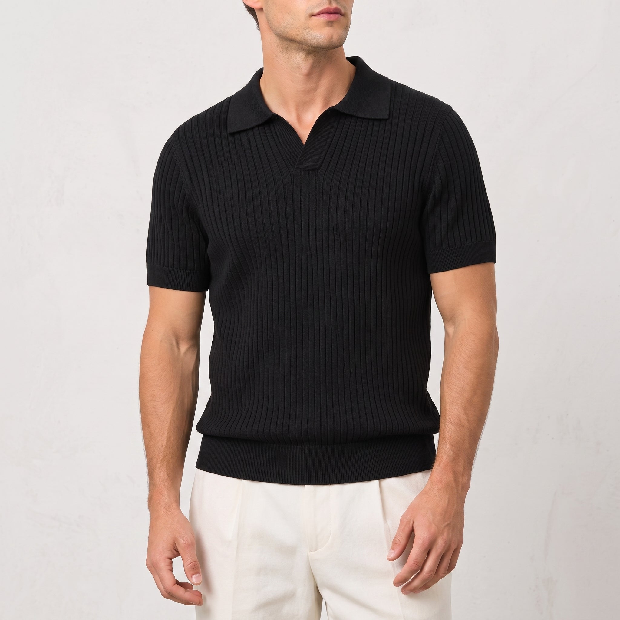 James - Men's Summer Ribbed Collar Short Sleeve Polo Shirt