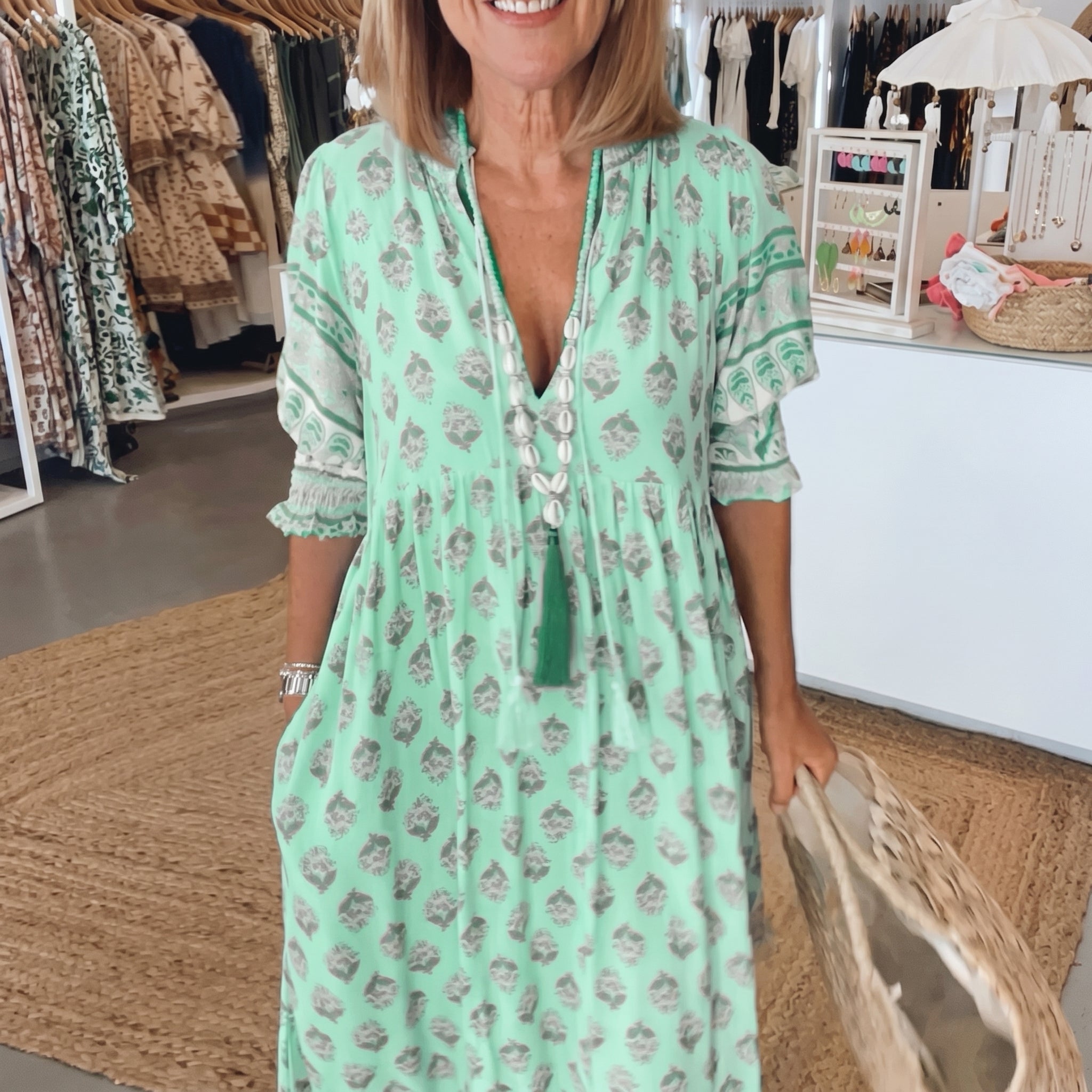 Jasmine - Women's Summer Boho Floral Tassel Tie Maxi Dress