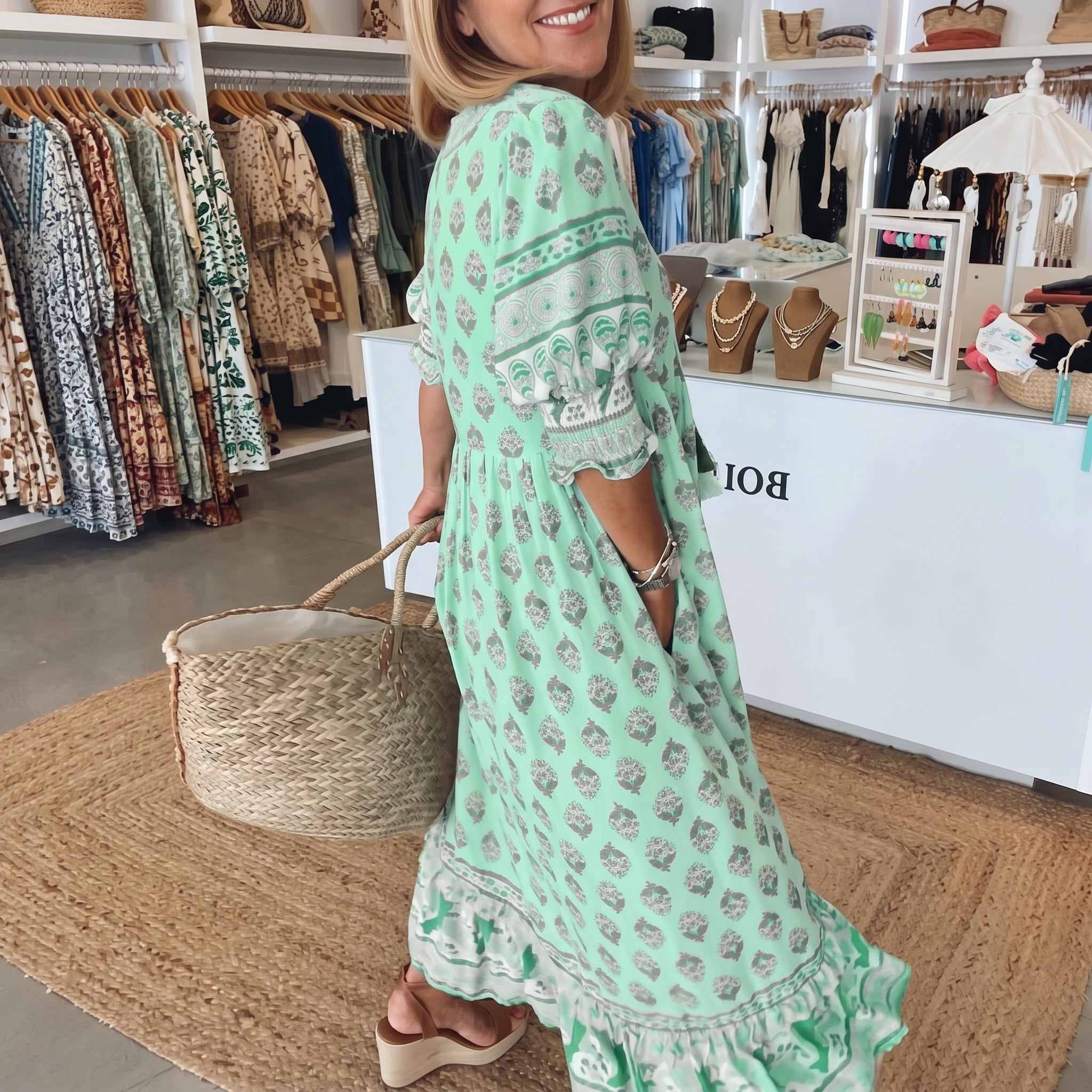 Jasmine - Women's Summer Boho Floral Tassel Tie Maxi Dress