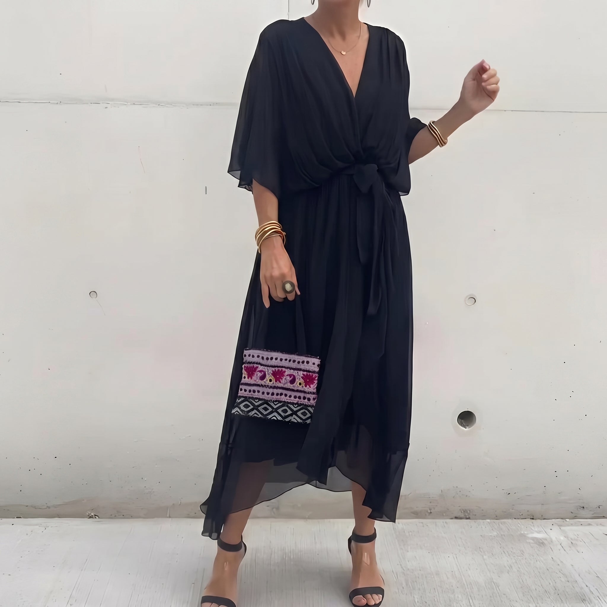 Helena - Women's Summer Wrap Chiffon Maxi Dress