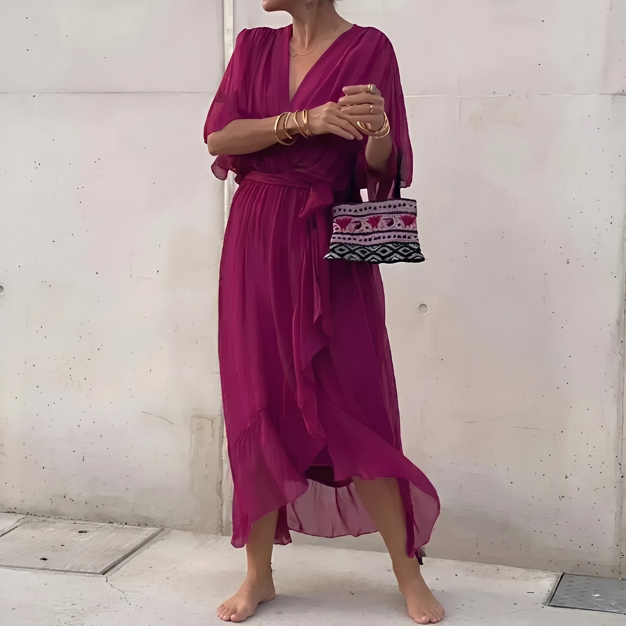 Helena - Women's Summer Wrap Chiffon Maxi Dress