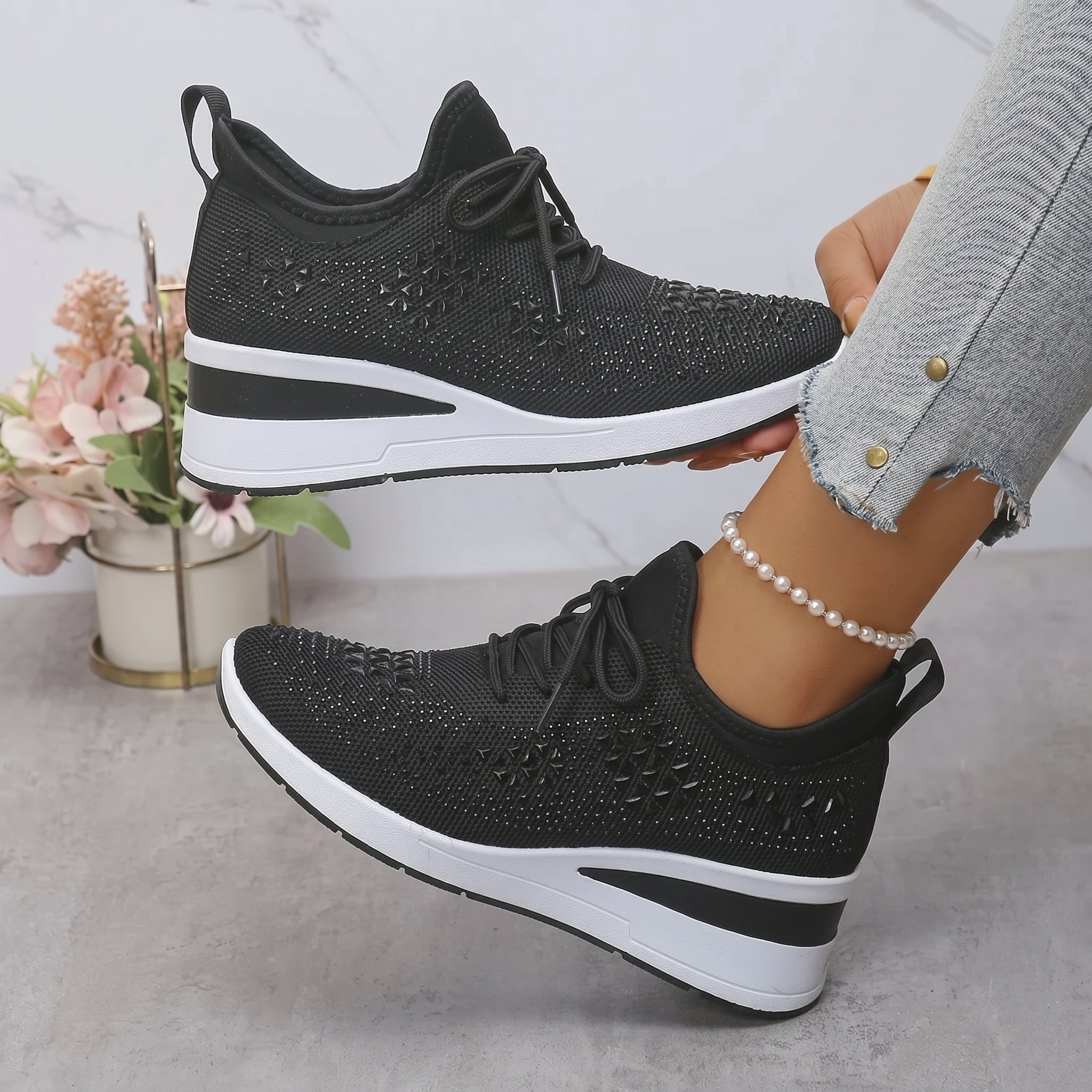 Amber - Women's Breathable Wedge Sole Low-Top Sneaker