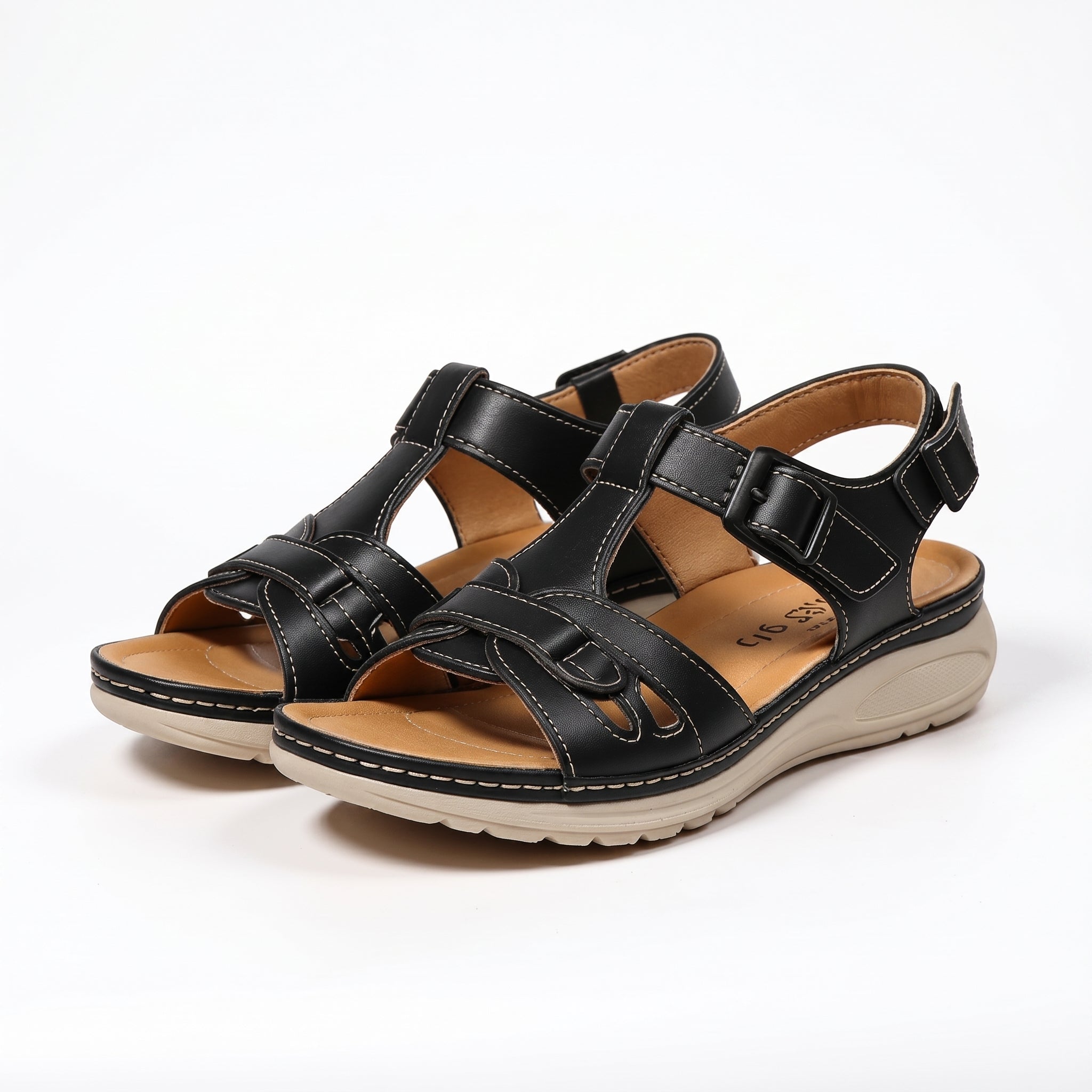 Helen - Women's Orthopedic Velcro Cut-Out Wedge Sandals