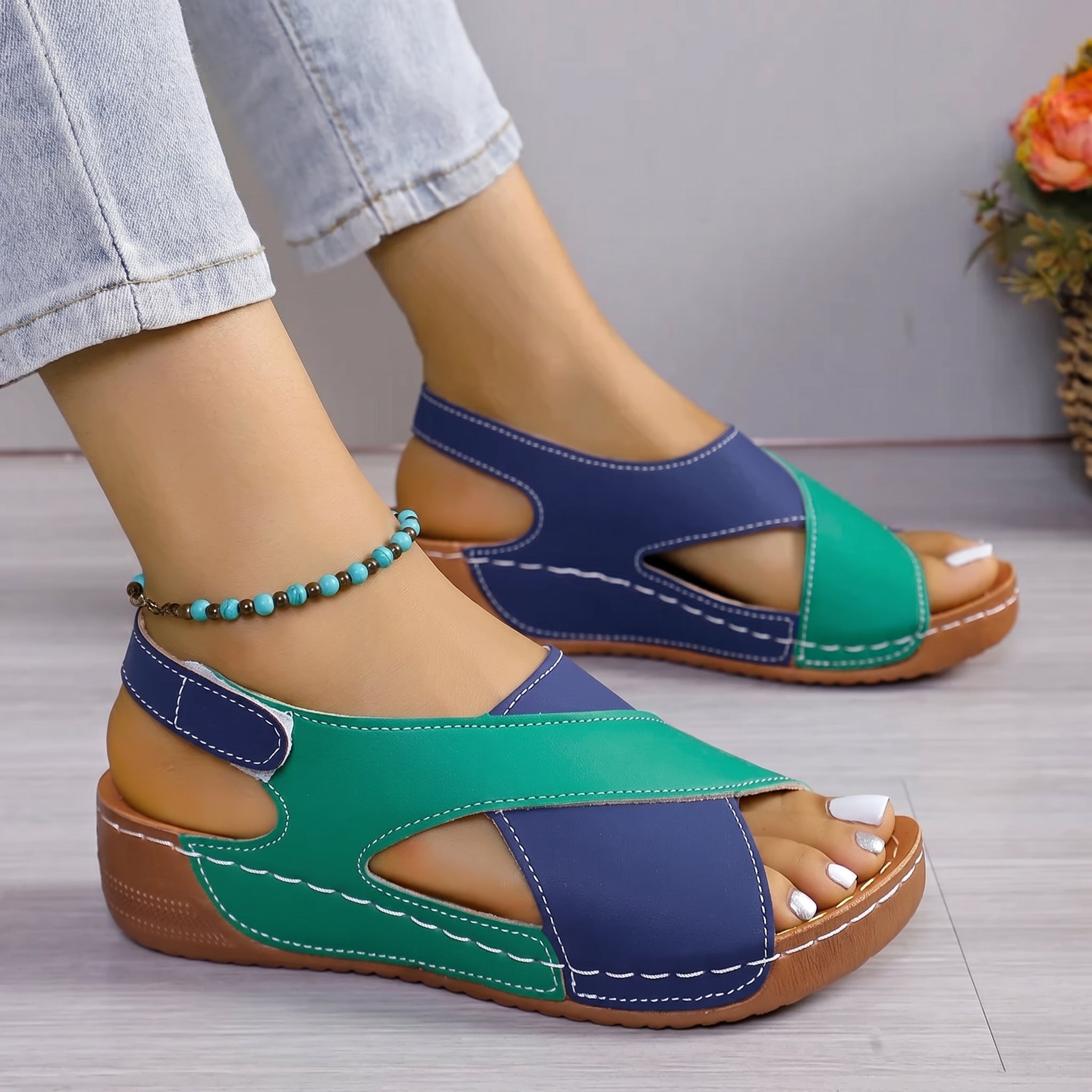 Alice - Women's Orthopedic Cut-Out Wedge Sandals with Velcro Strap