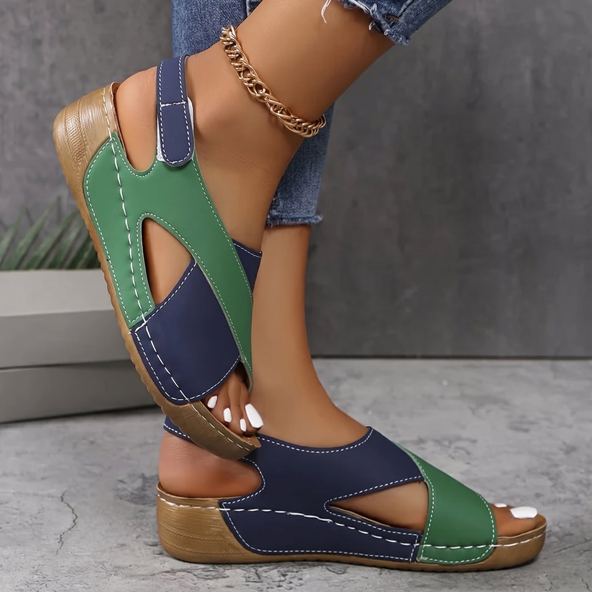 Alice - Women's Orthopedic Cut-Out Wedge Sandals with Velcro Strap