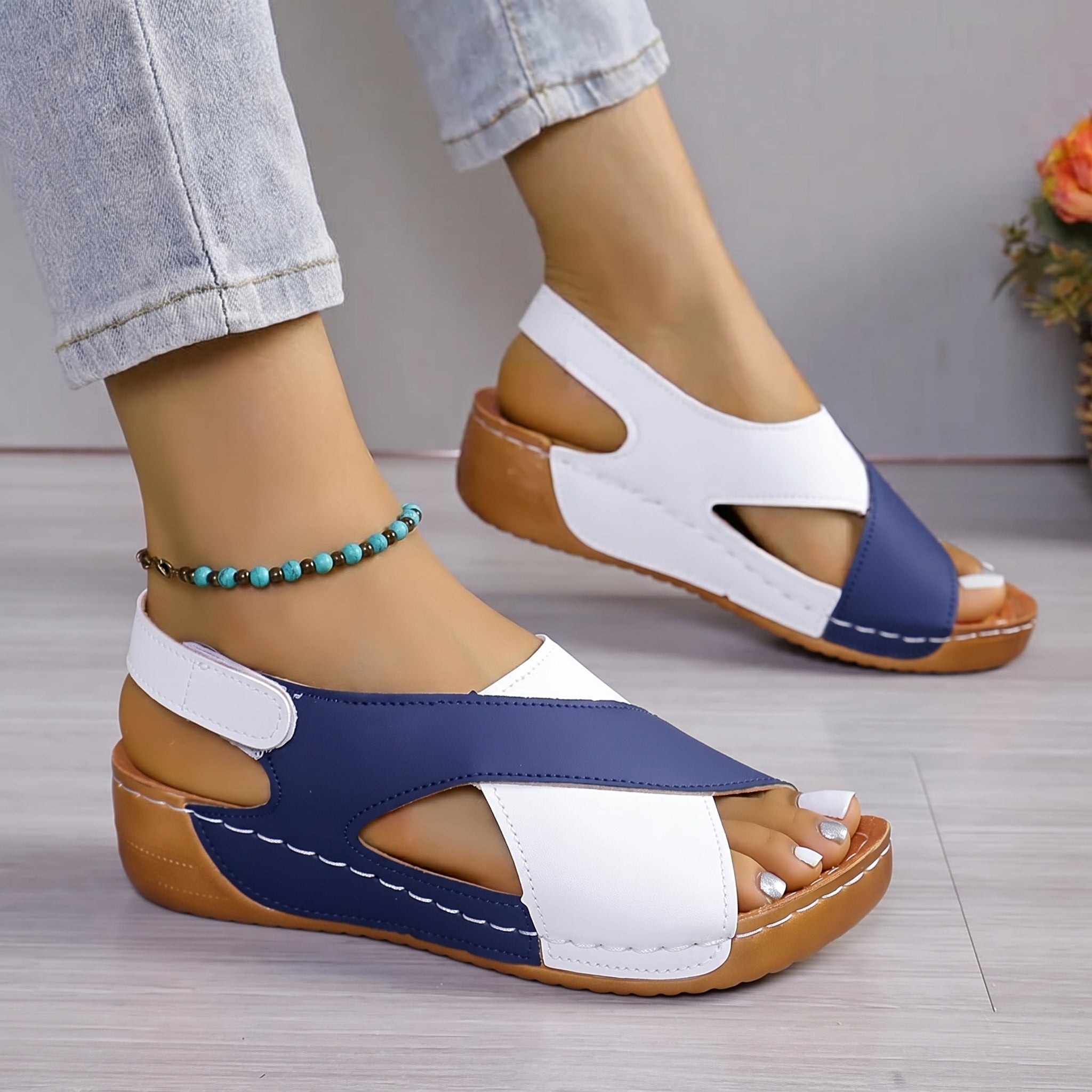 Alice - Women's Orthopedic Cut-Out Wedge Sandals with Velcro Strap