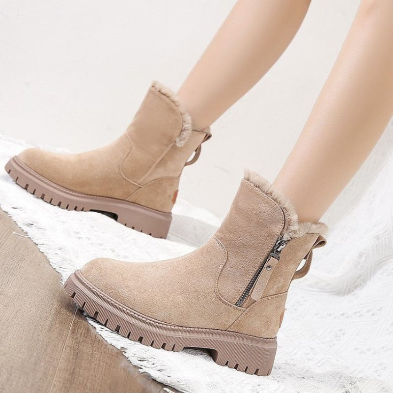Rowan - Women's Orthopedic Faux Fur Trim Ankle Boots with Side Zip