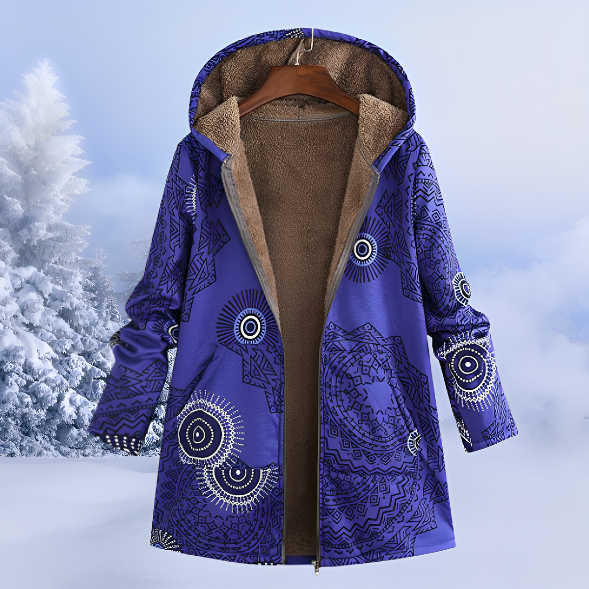 Sophie - Women's Floral Print Longline Hooded Coat