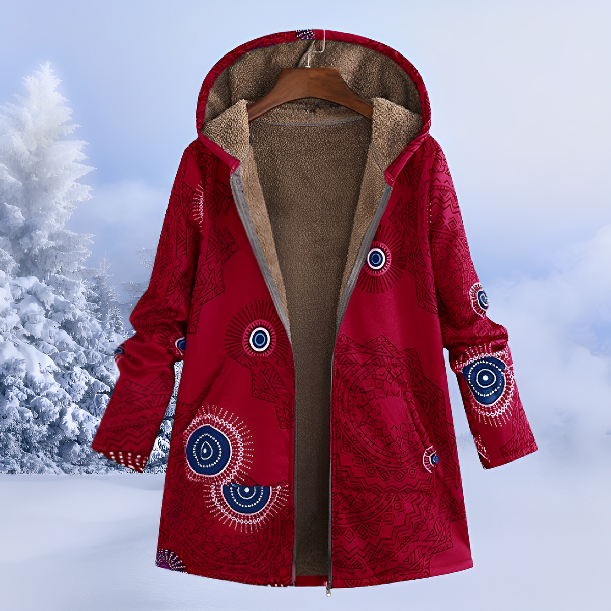 Sophie - Women's Floral Print Longline Hooded Coat