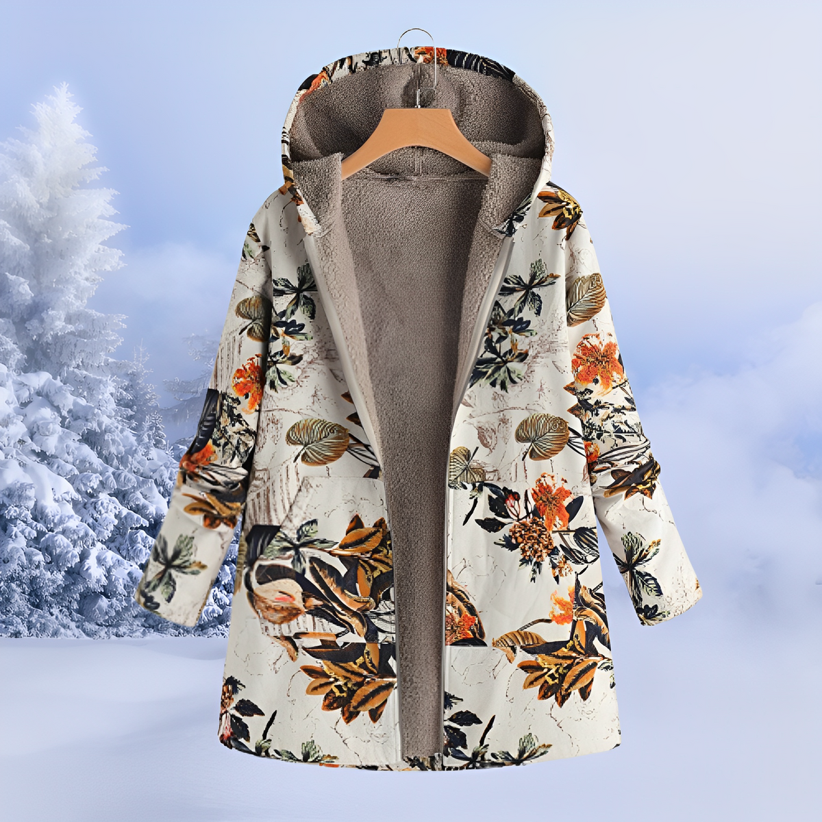 Sophie - Women's Floral Print Longline Hooded Coat