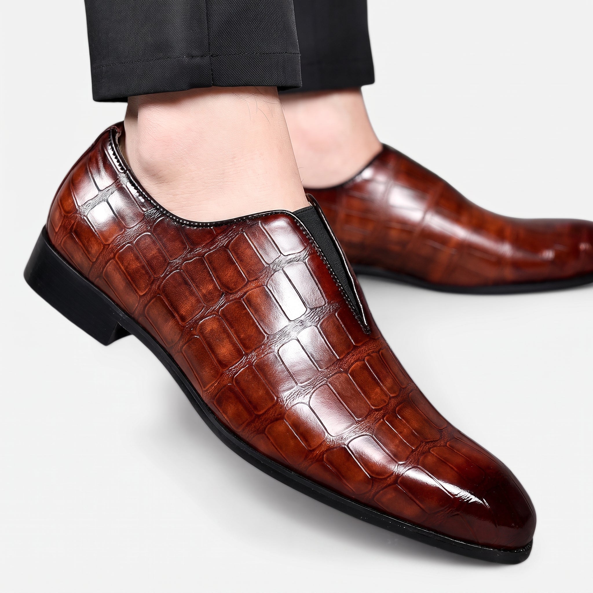 Oliver - Men's Croc Embossed Pointed Toe Wedding Shoes