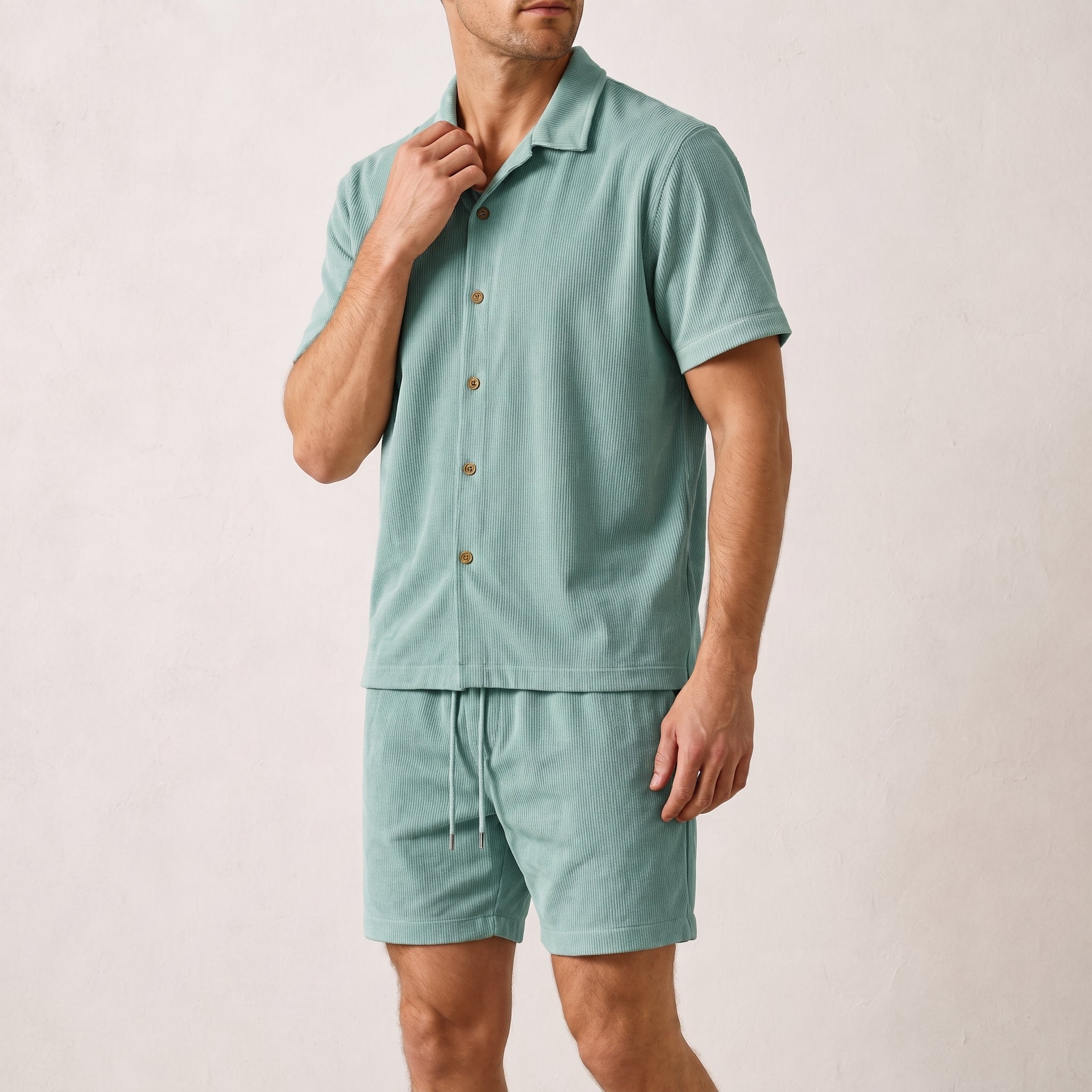 Marcus - Men's Summer Ribbed Texture Point Collar Co-ord Set