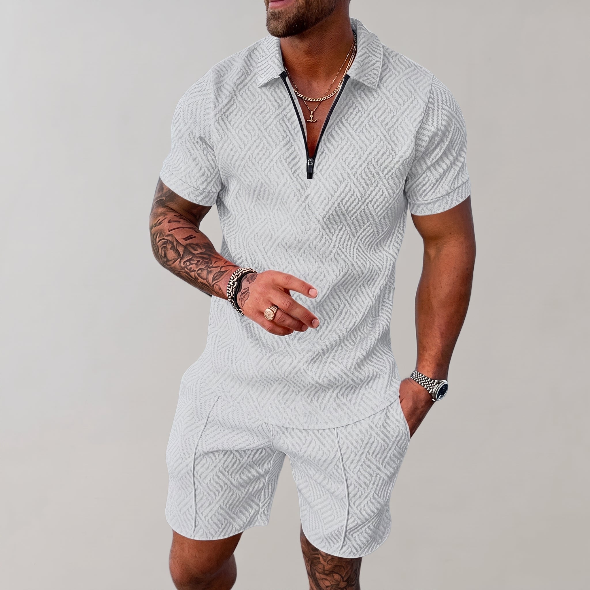 Nathan - Men's Summer Geometric Polo Short Sleeve Co-ord Set