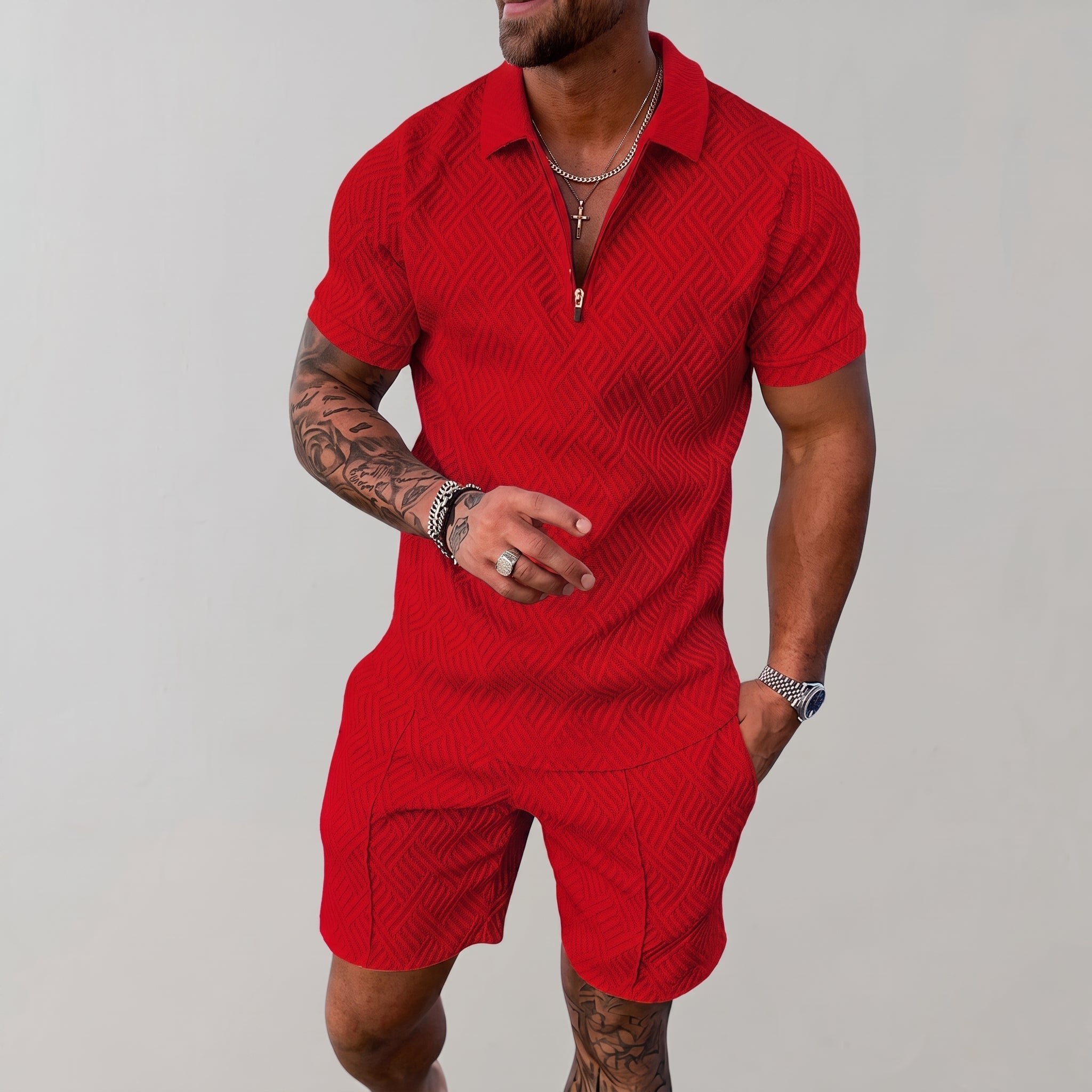 Nathan - Men's Summer Geometric Polo Short Sleeve Co-ord Set