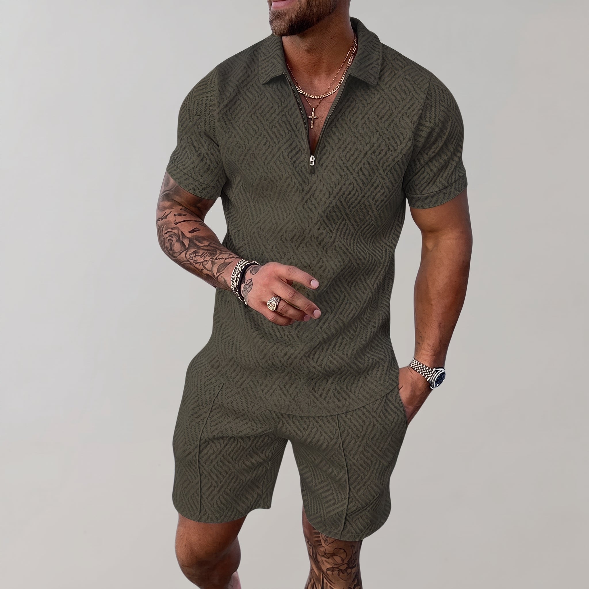 Nathan - Men's Summer Geometric Polo Short Sleeve Co-ord Set