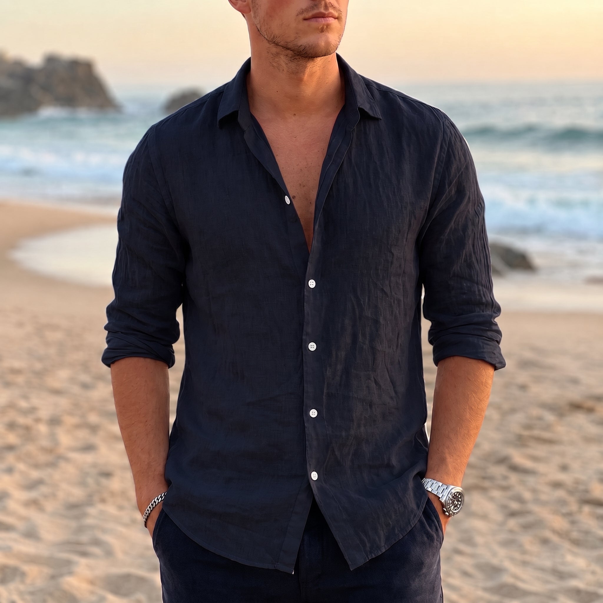 Thomas - Men's Summer Point Collar Long Sleeve Shirt