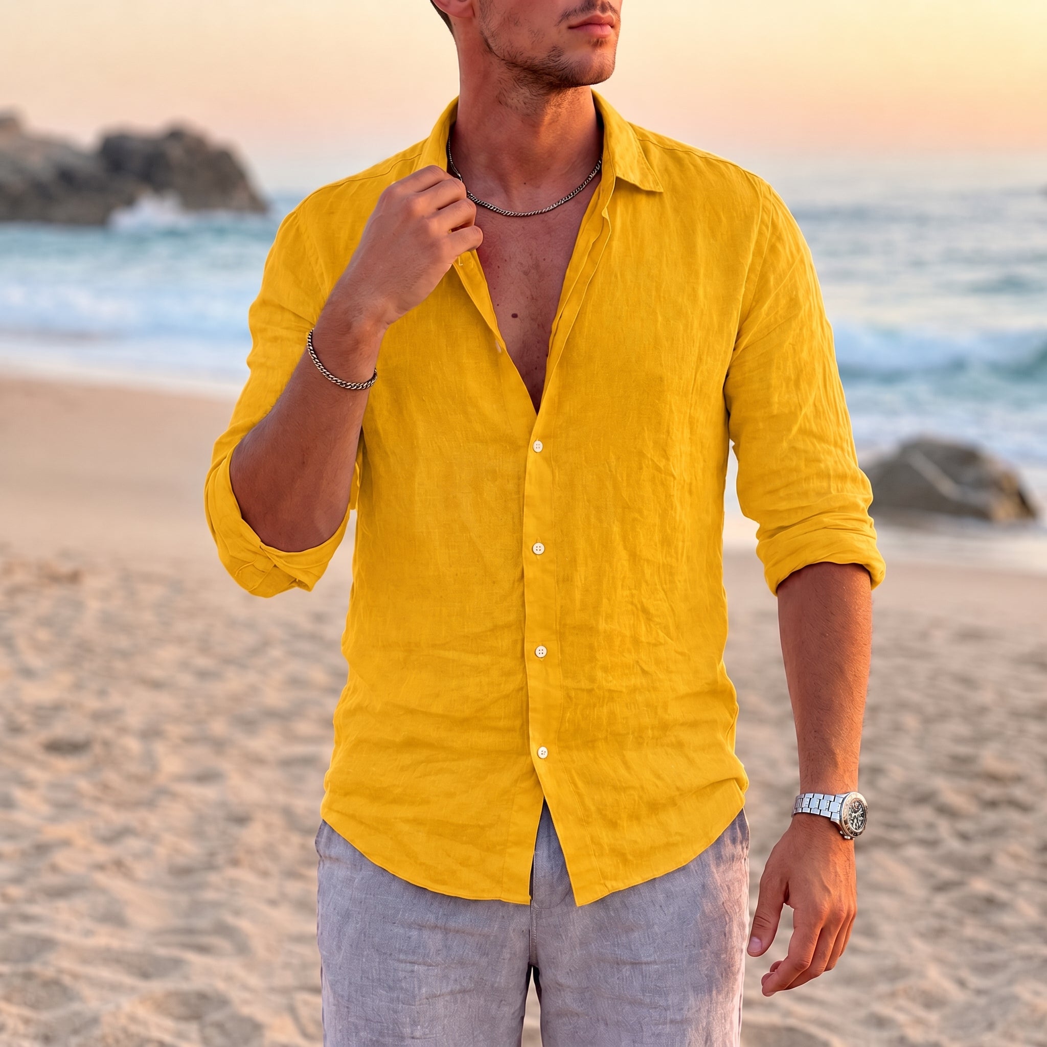 Thomas - Men's Summer Point Collar Long Sleeve Shirt