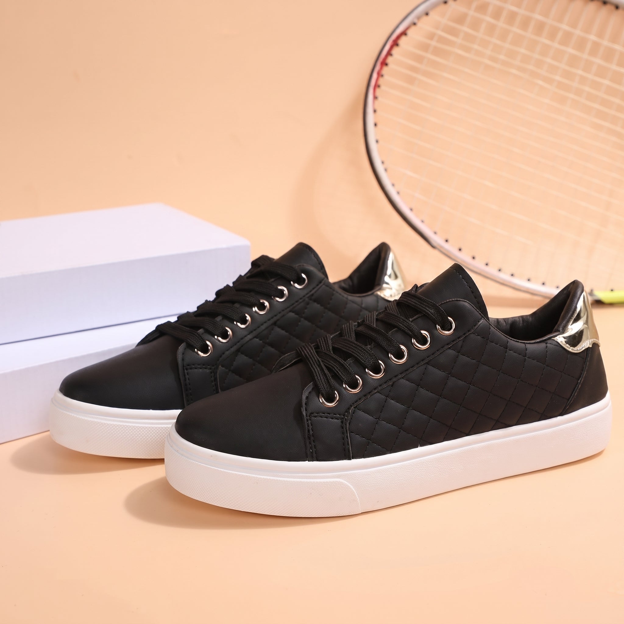 Alice - Women's Orthopedic Quilted Gold Eyelet Sneakers