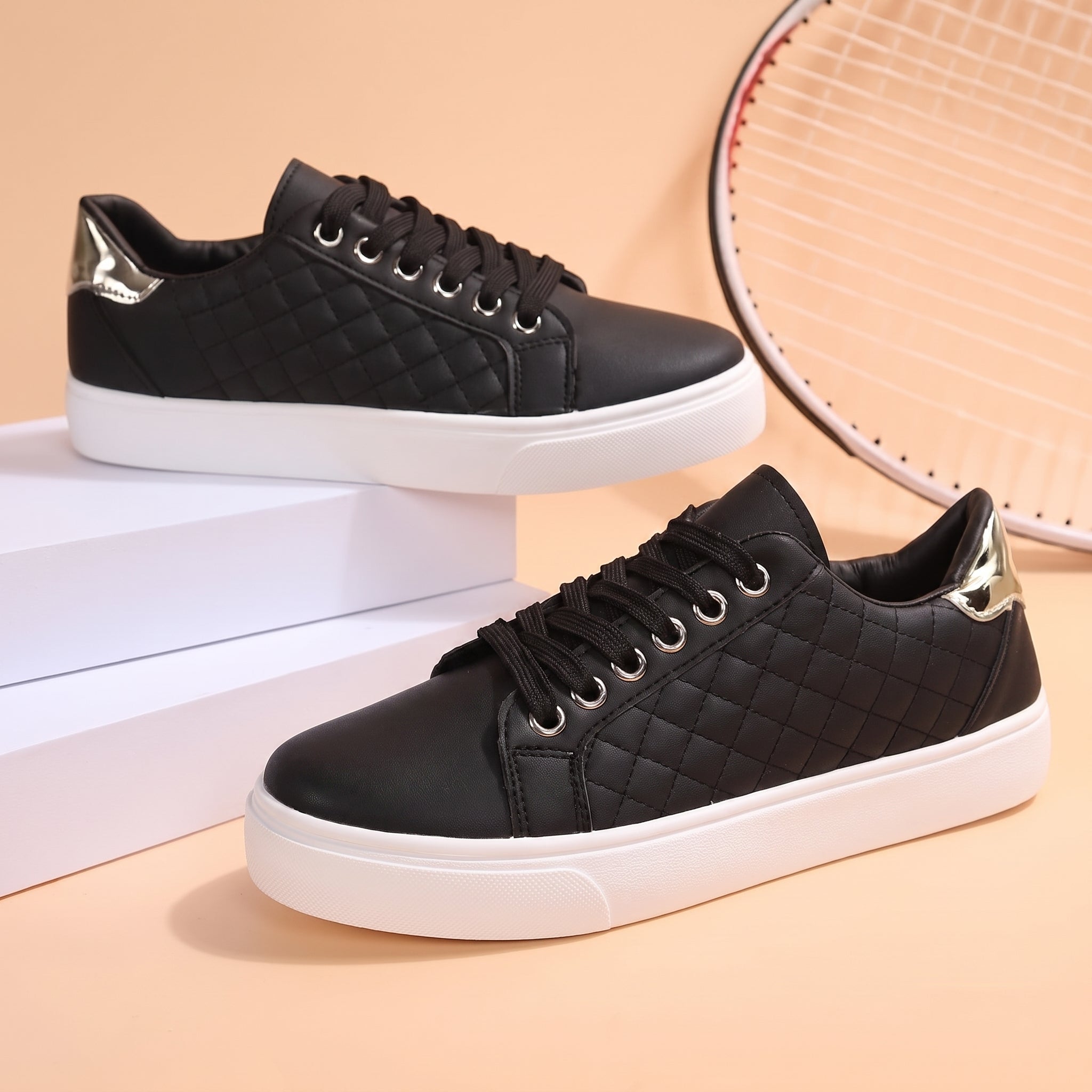 Alice - Women's Orthopedic Quilted Gold Eyelet Sneakers