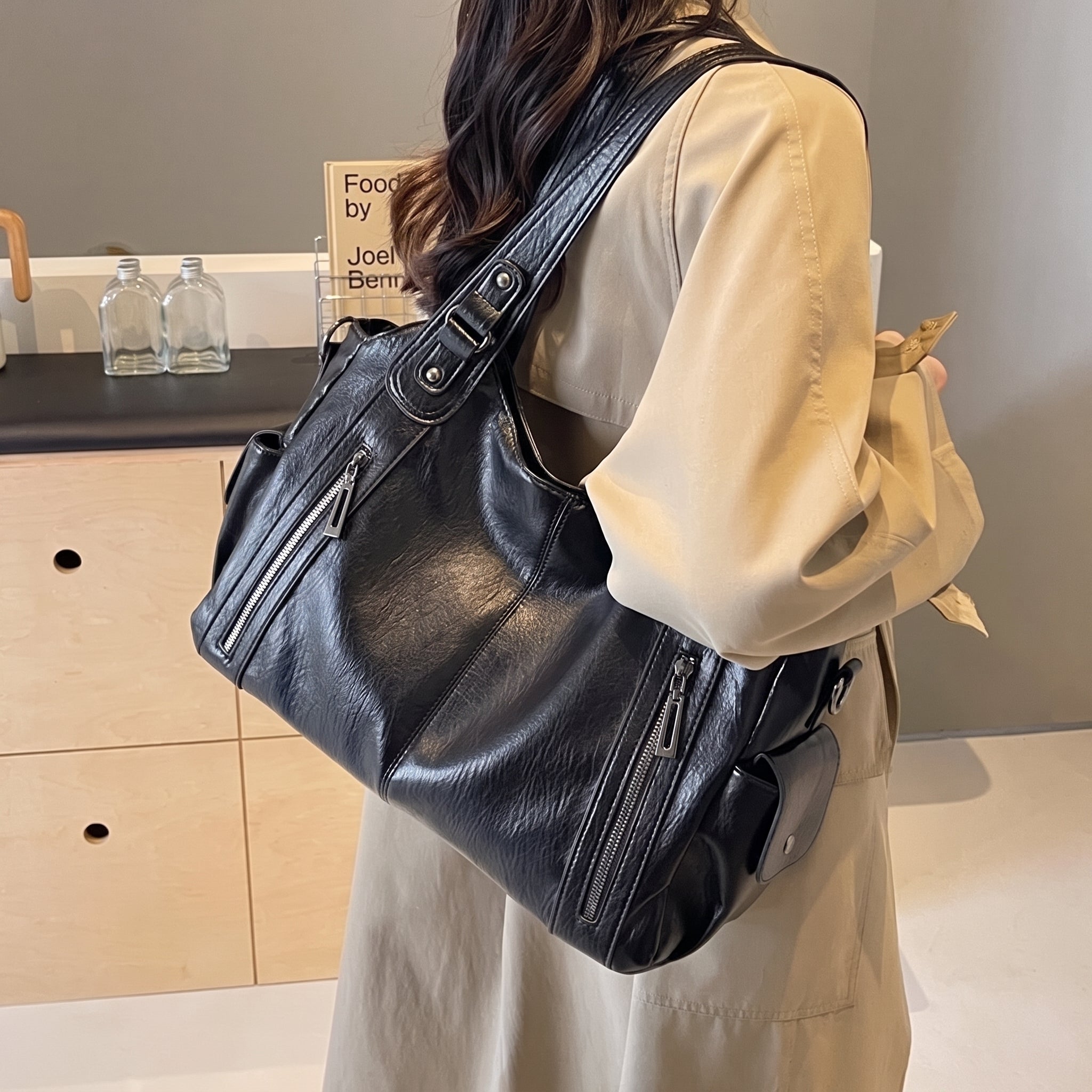 Sophie - Women's Shoulder Bag with Dual Handles and Zip Detail