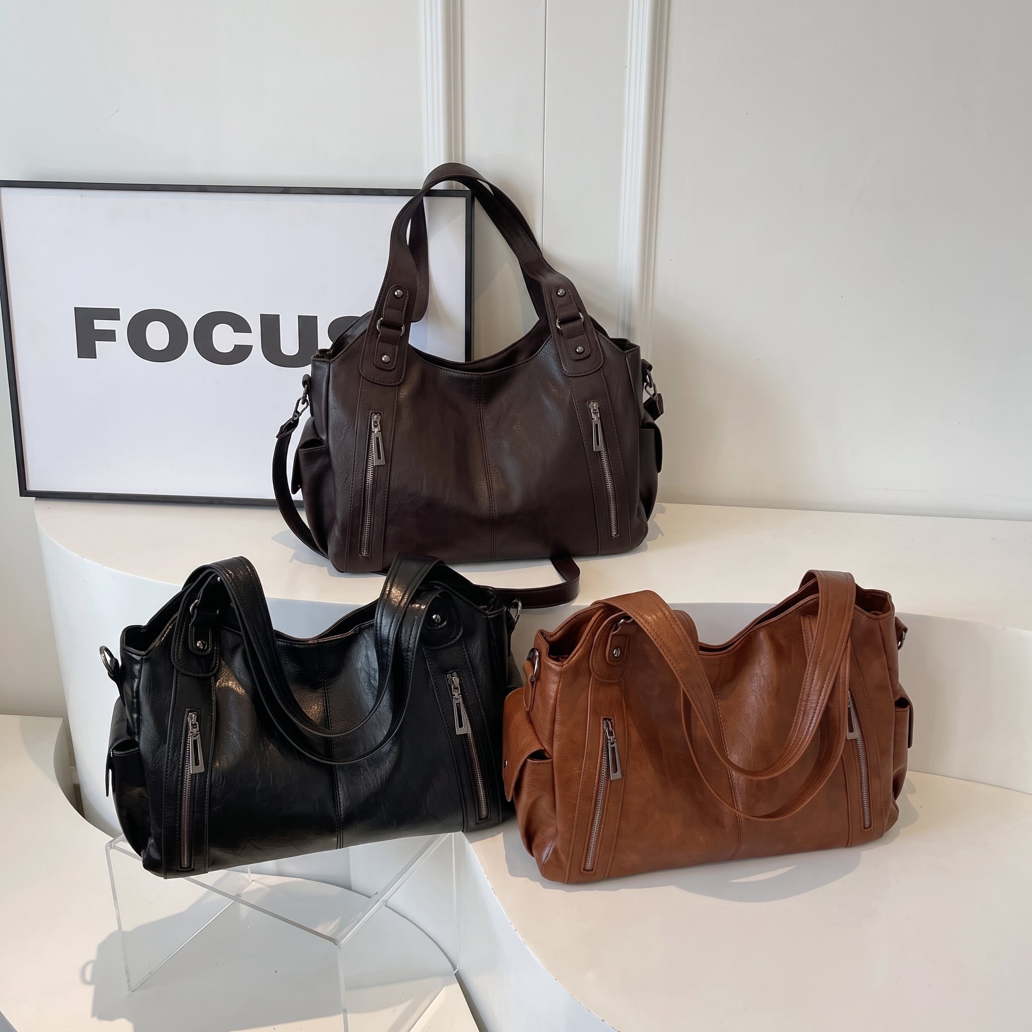 Sophie - Women's Shoulder Bag with Dual Handles and Zip Detail