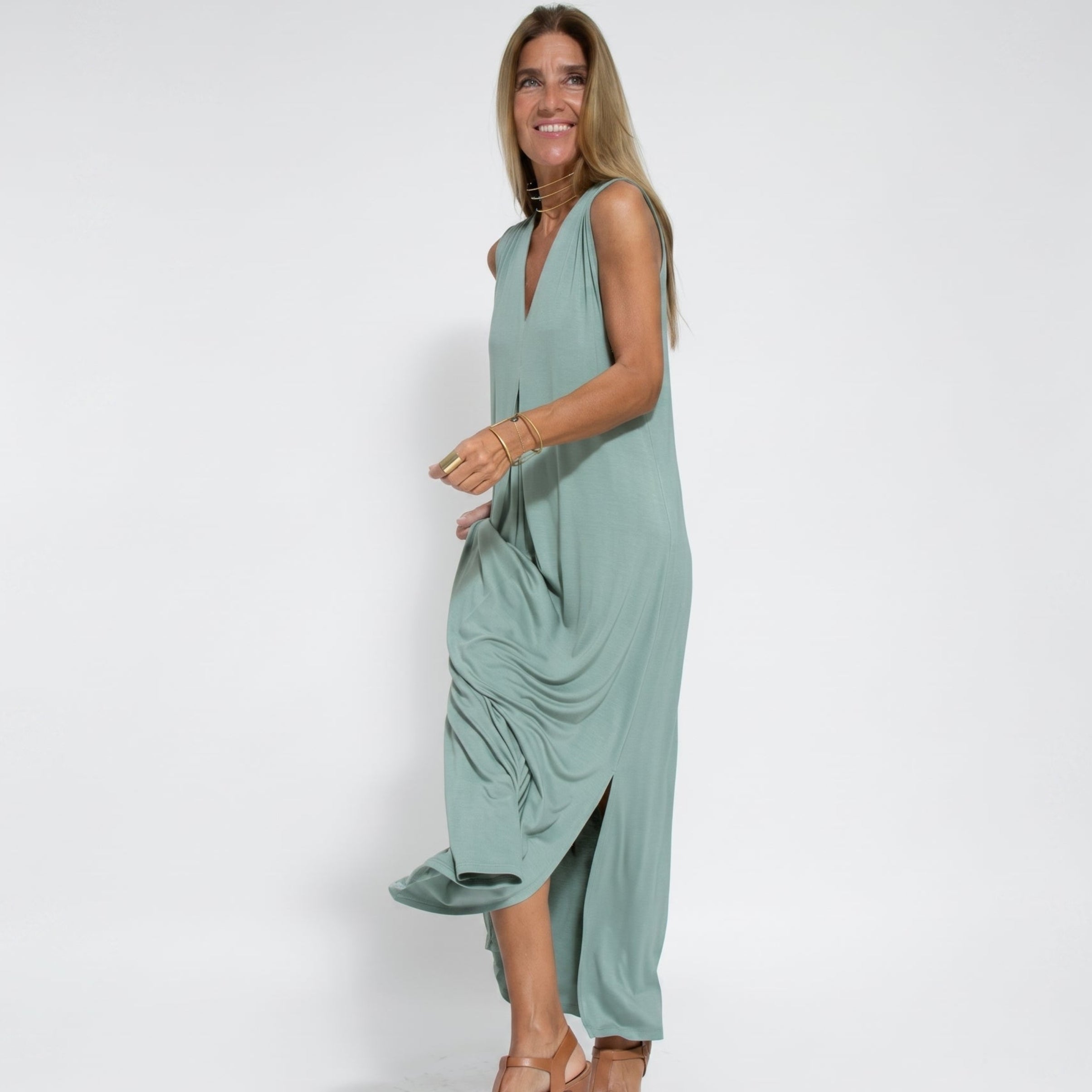 Alwine - Women's Summer Sleeveless Pleated Maxi Dress