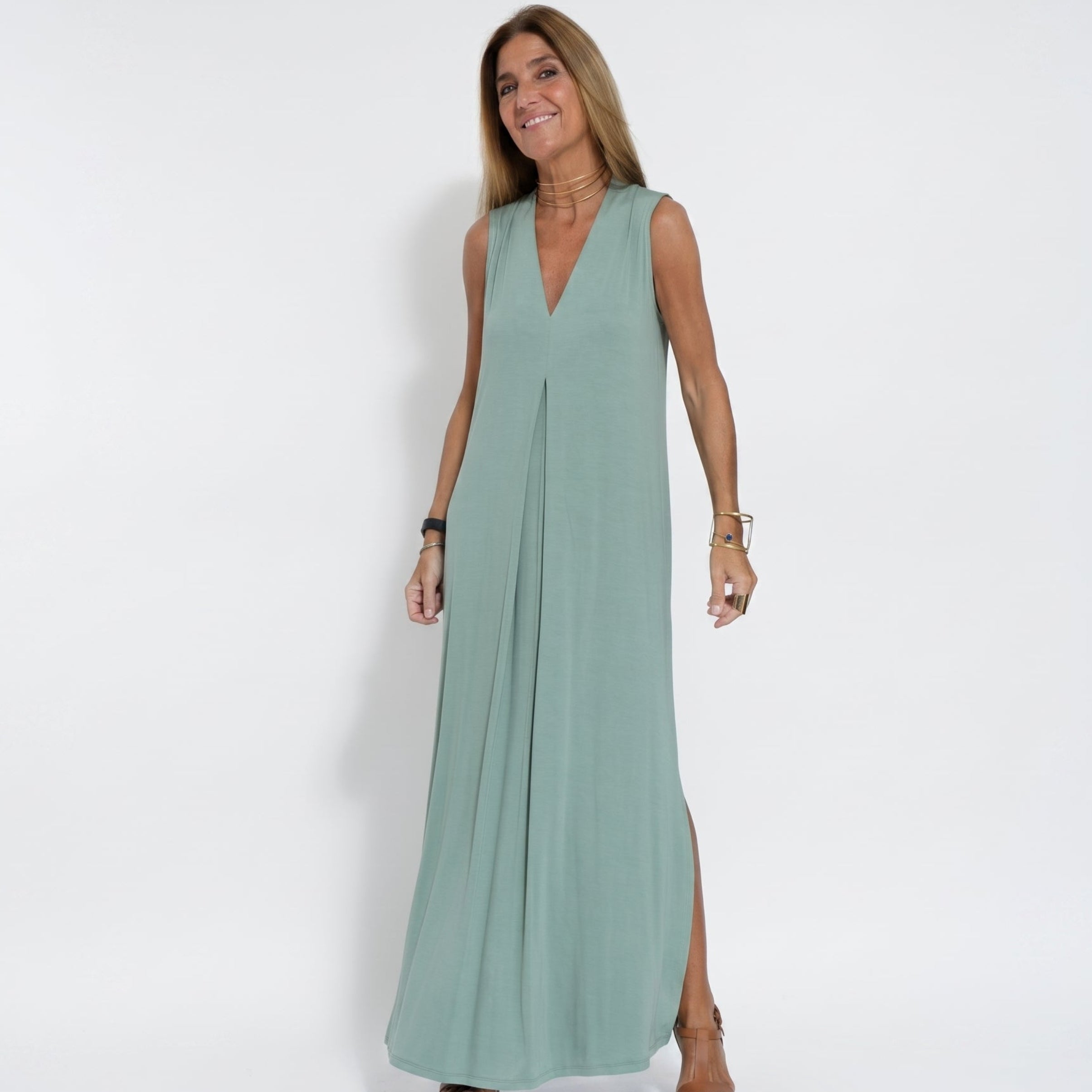 Alwine - Women's Summer Sleeveless Pleated Maxi Dress