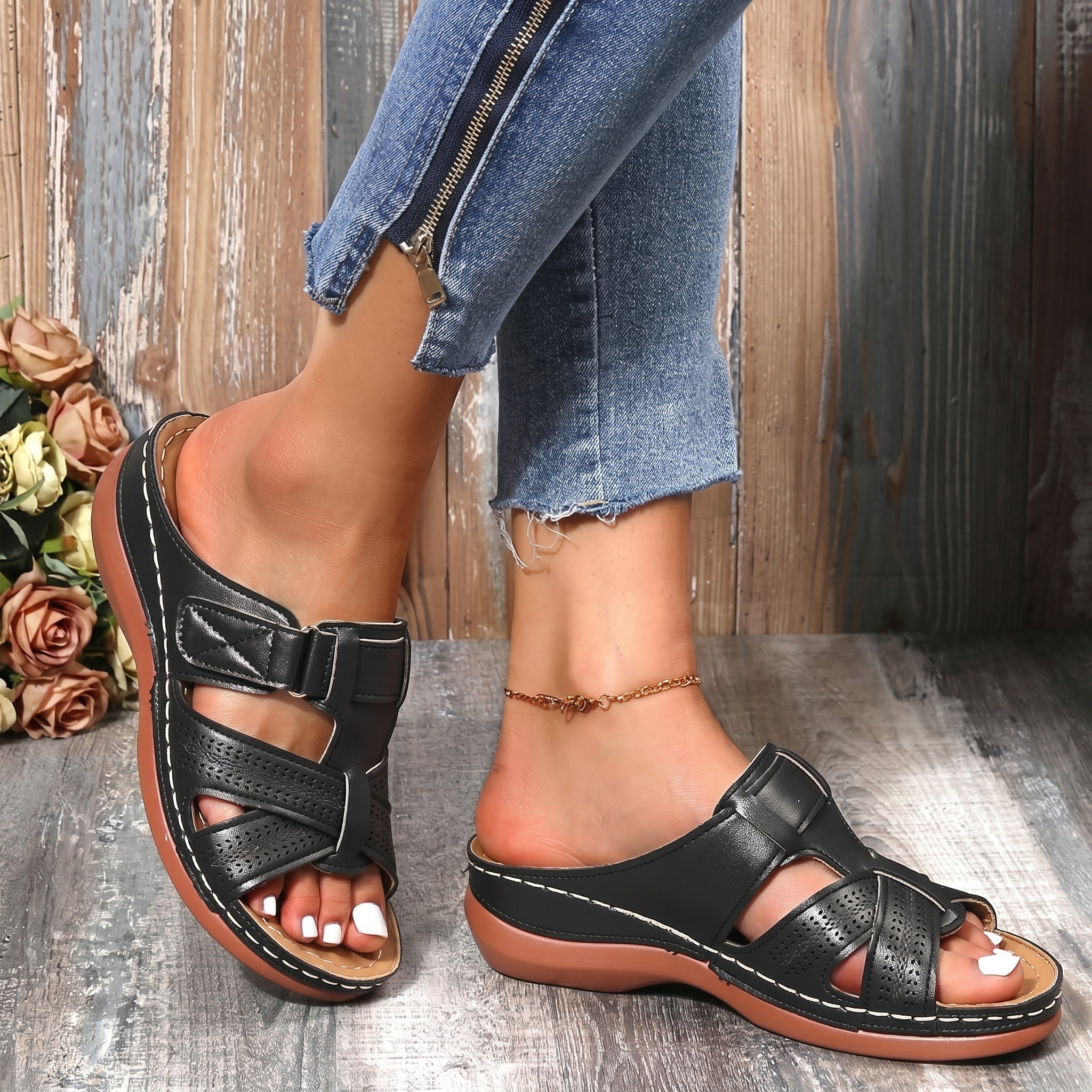 Anelie - Women's Orthopedic Slip-On Wedge Sandals