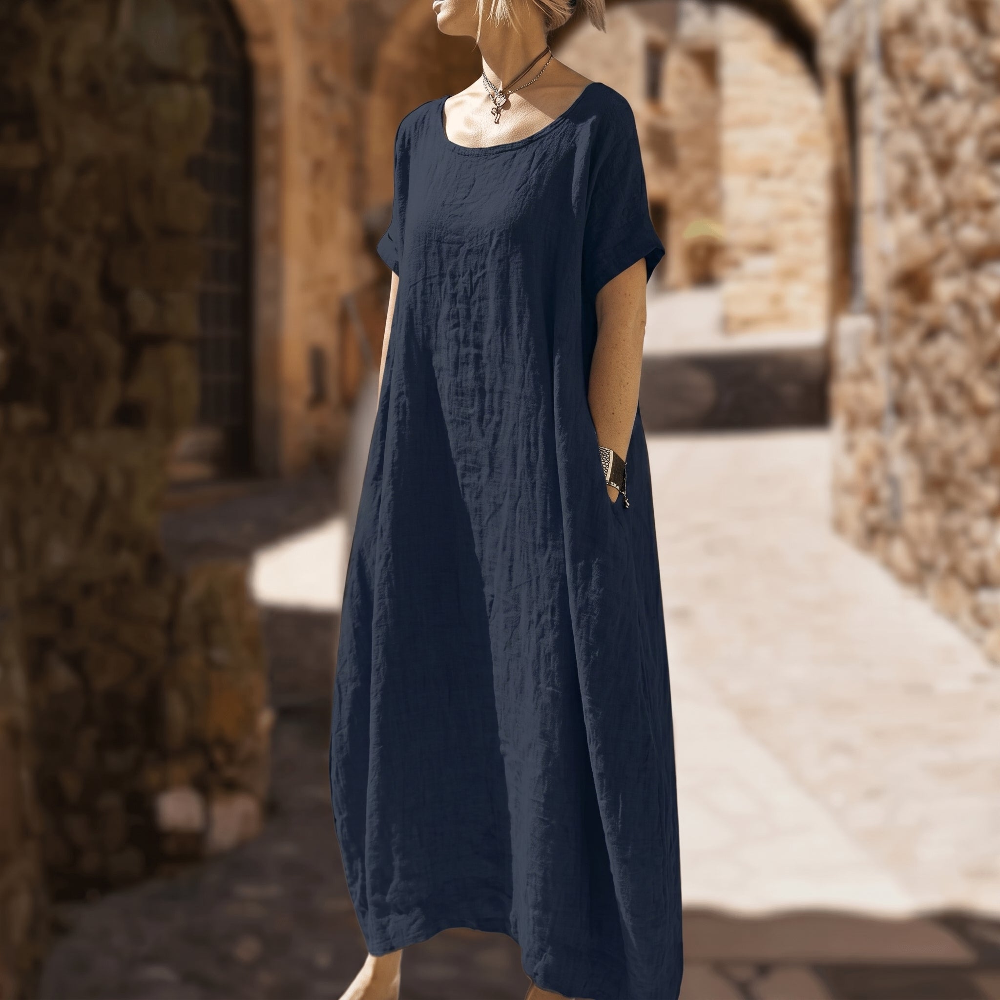Anika - Women's Summer Relaxed Fit Round Neck Maxi Dress