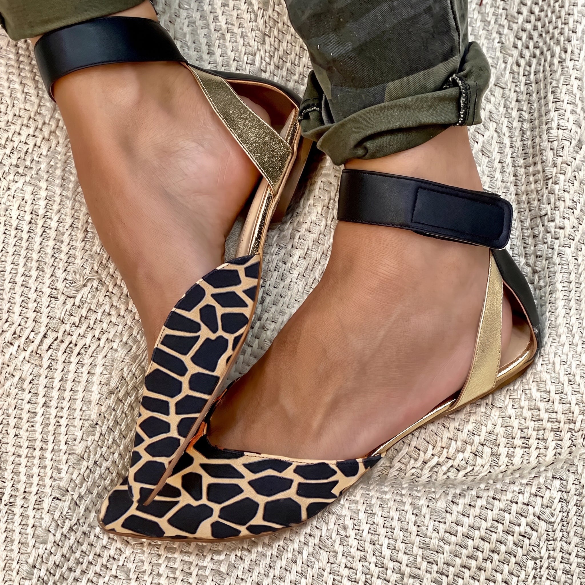 Daisy - Women's Colour Block D'Orsay Flats with Ankle Strap