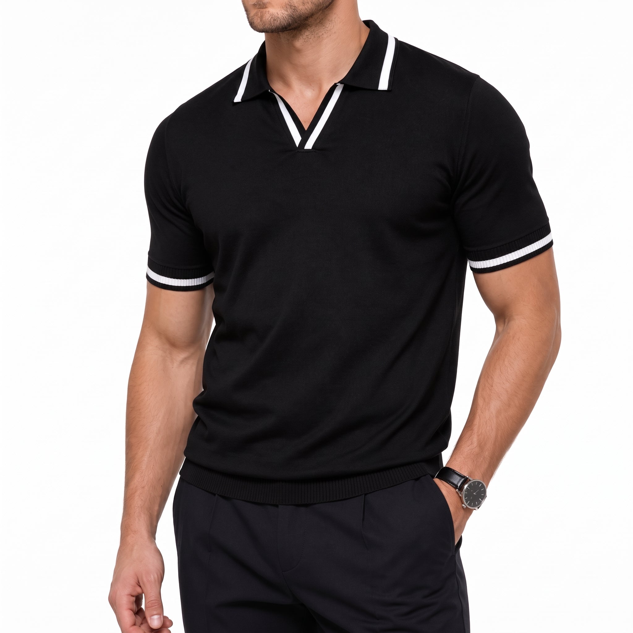 James - Men's Summer Contrast Tipped Collar Polo Shirt