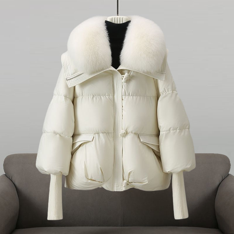 Women's Oversized Winter Puffer Jacket with Fur Collar