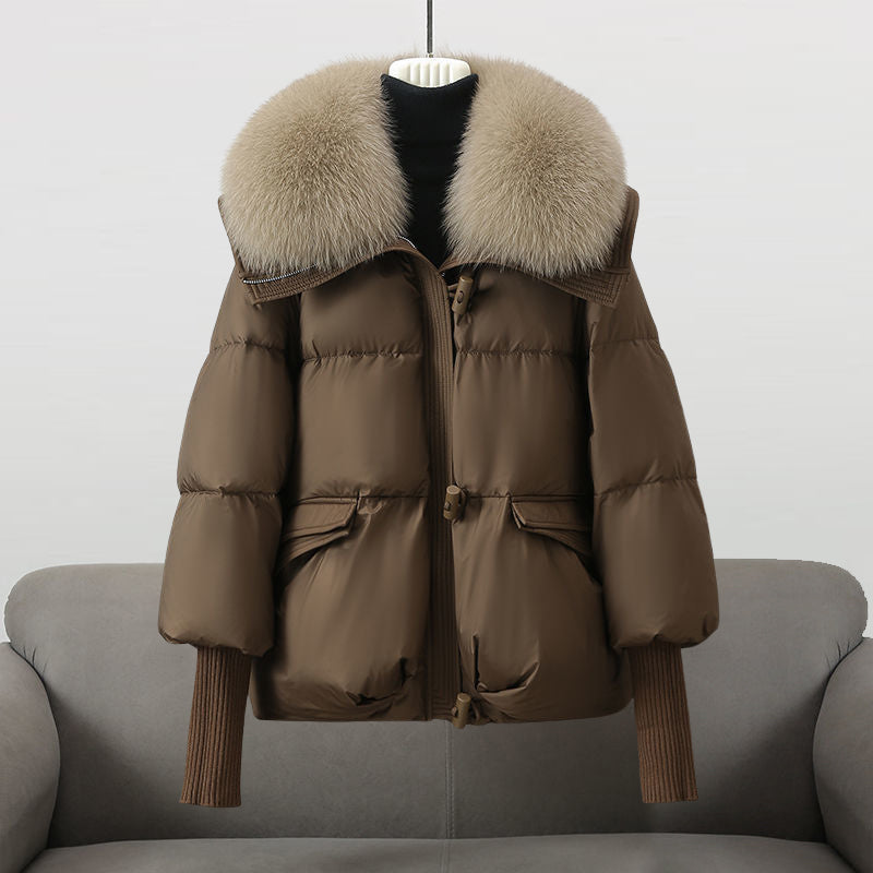 Women's Oversized Winter Puffer Jacket with Fur Collar