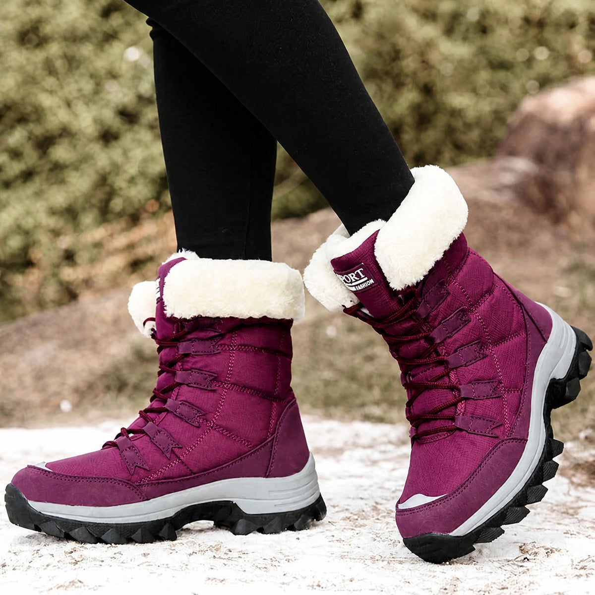 Rowan - Women's Orthopaedic Lace-Up Snow Boots with Faux Fur Trim
