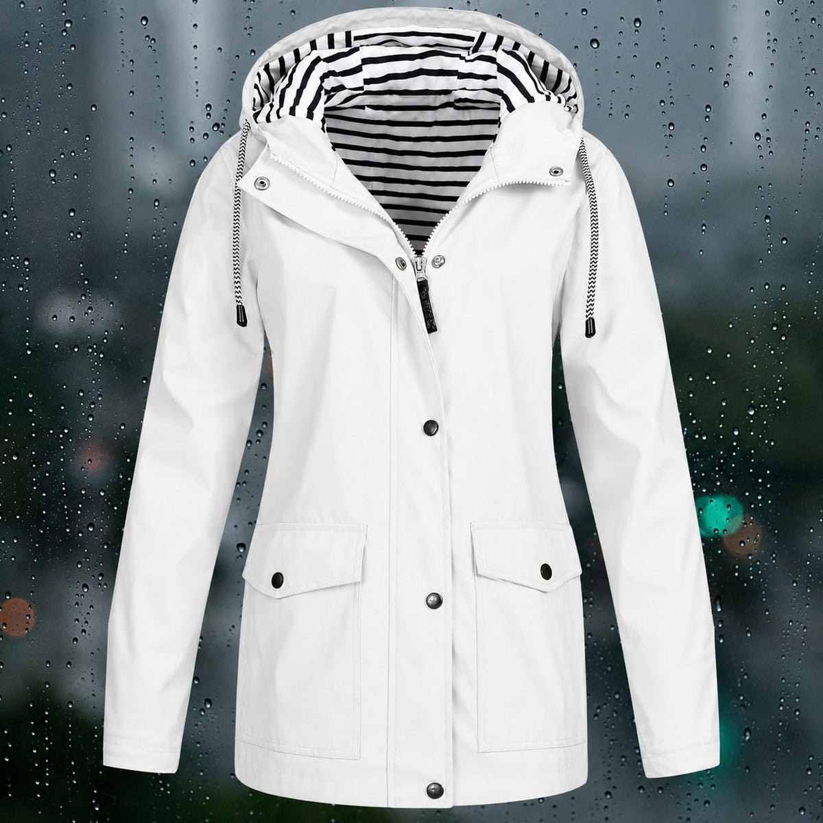 Lea - Women's Hooded Zip-Front Jacket with Drawstring Hood and Flap Pockets