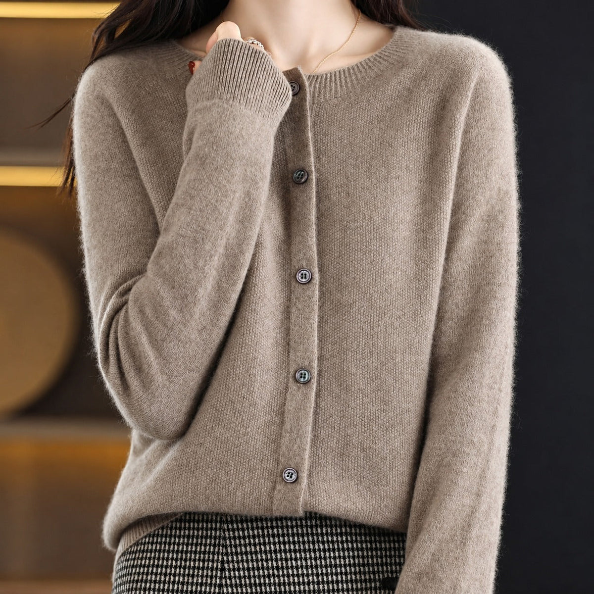 Sofia - Women's Relaxed Fit Long Sleeve Button-Front Crew Neck Cardigan