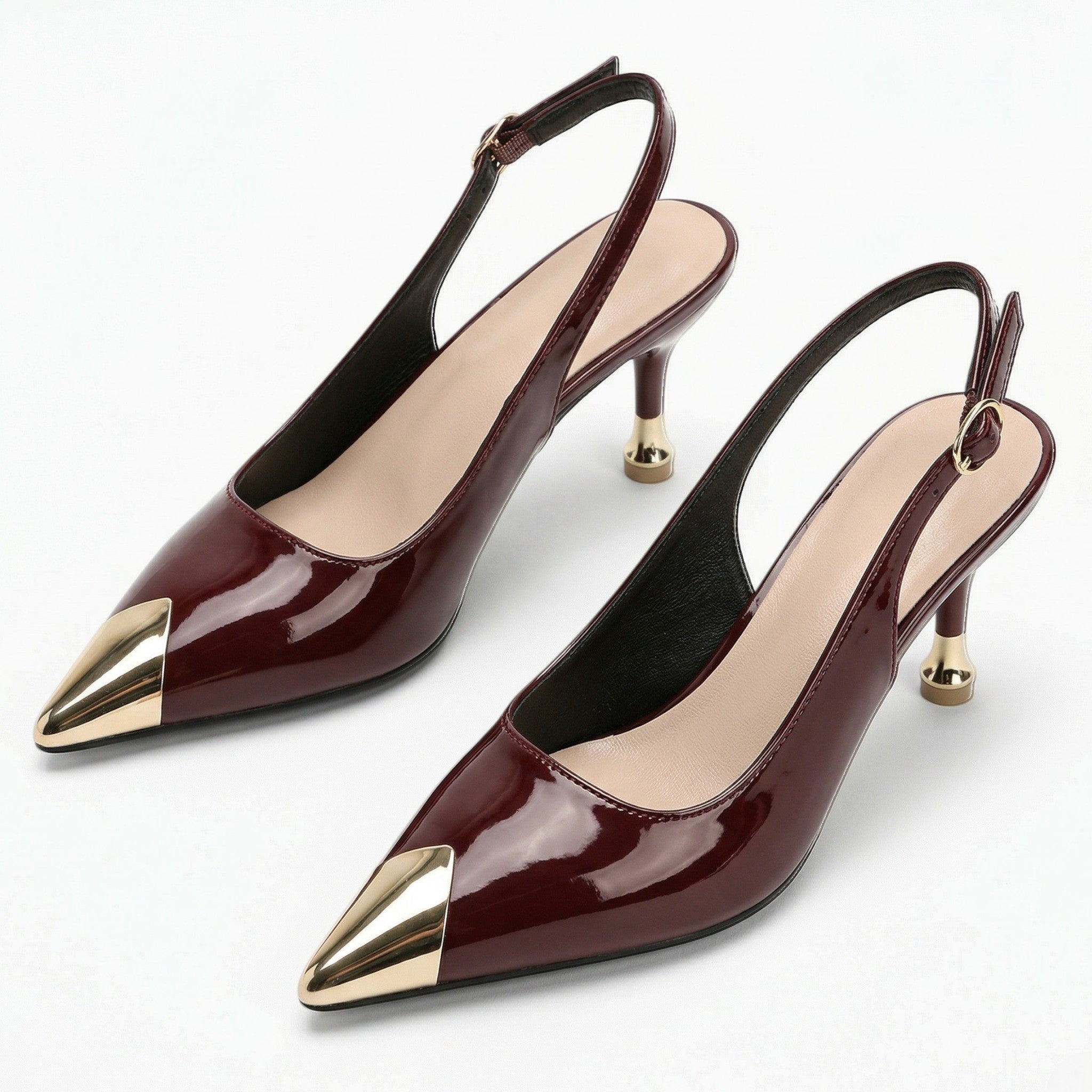 Adele - Women's Slingback Kitten Heels - Heels - Burgundy - Parker&Brooks