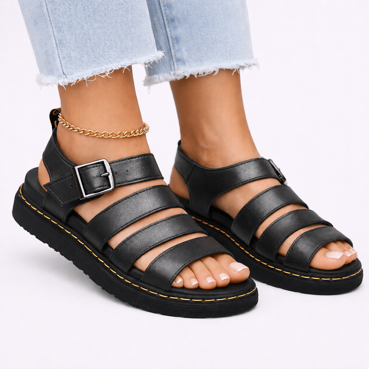 Agnes - Women's Summer Ankle Buckle Multi-Strap Sandals - Sandals - Black - Parker&Brooks